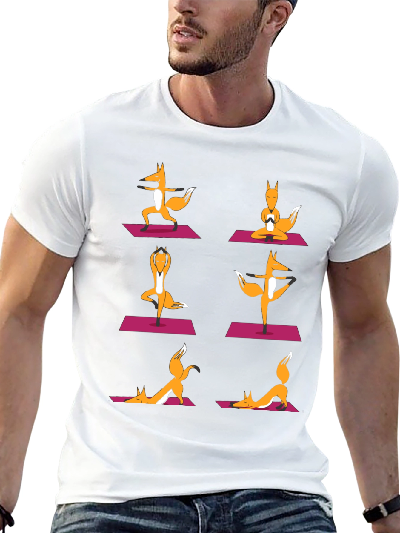 Black Yoga Foxes Graphic T-Shirt - Men's Black Tee view 13