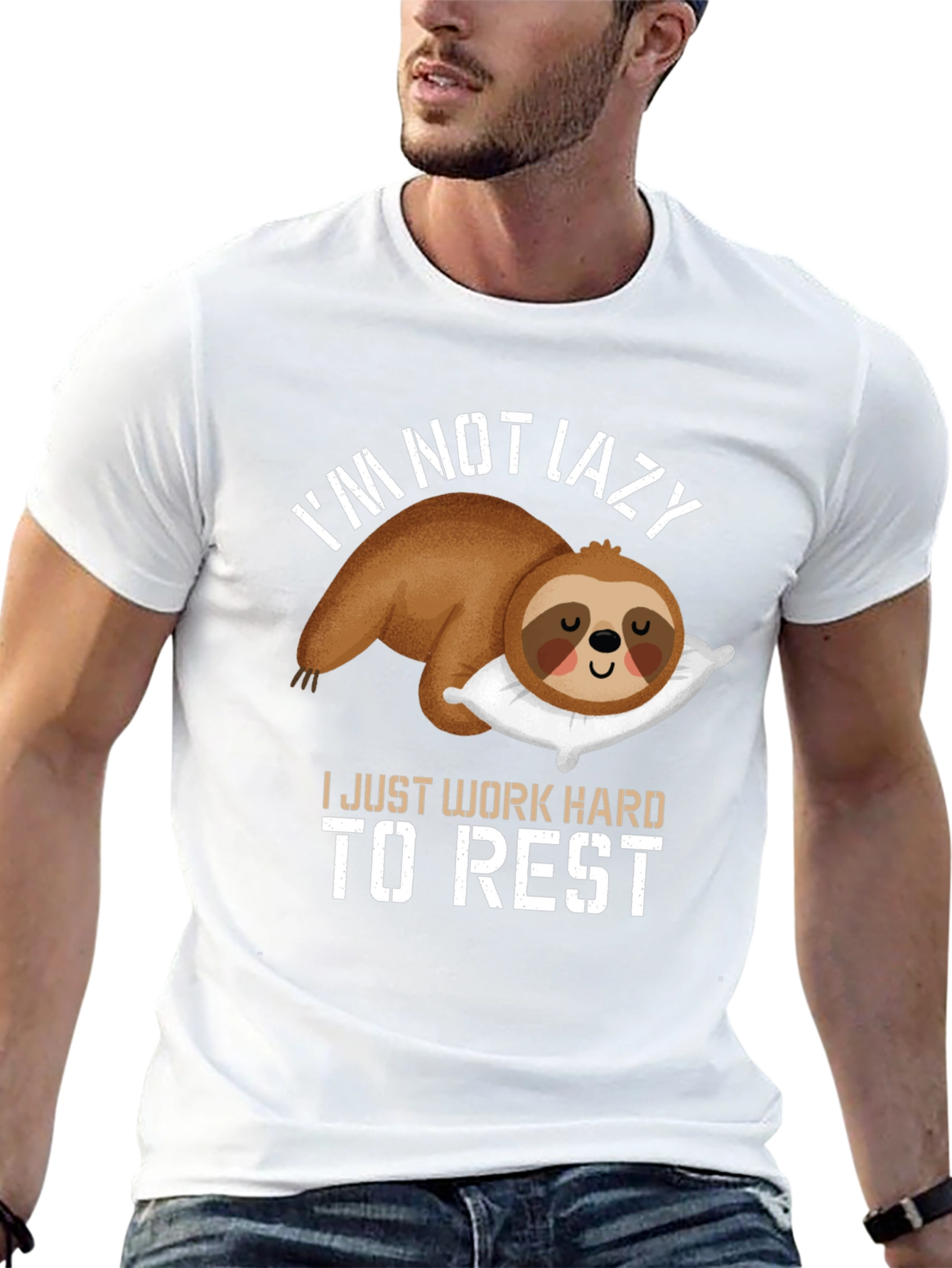 Black Funny Sloth T-Shirt - I Work Hard To Rest view 13