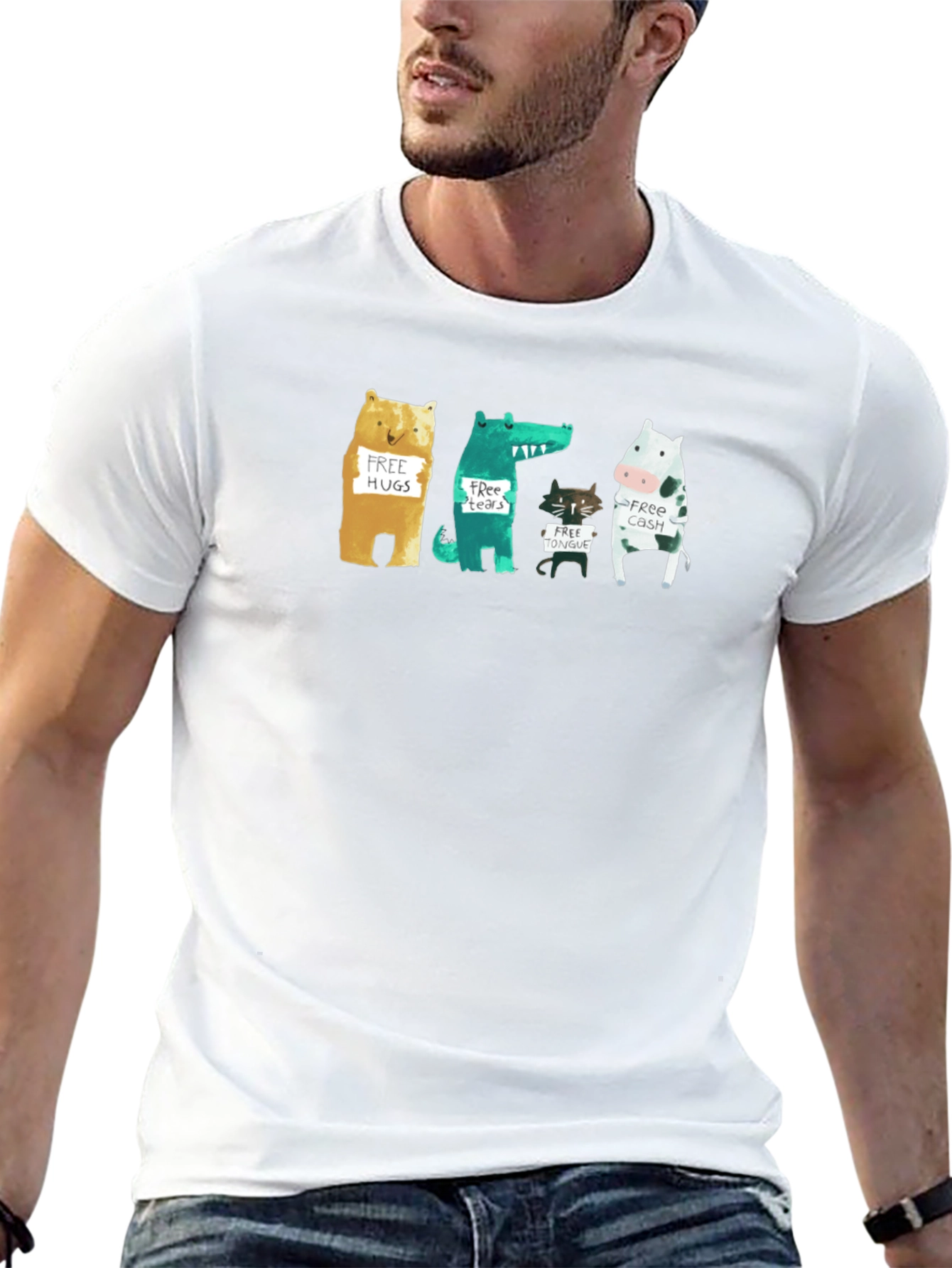 Black Animal Humor Graphic Tee - Free Hugs, Tears, Tongue, Cash! view 13