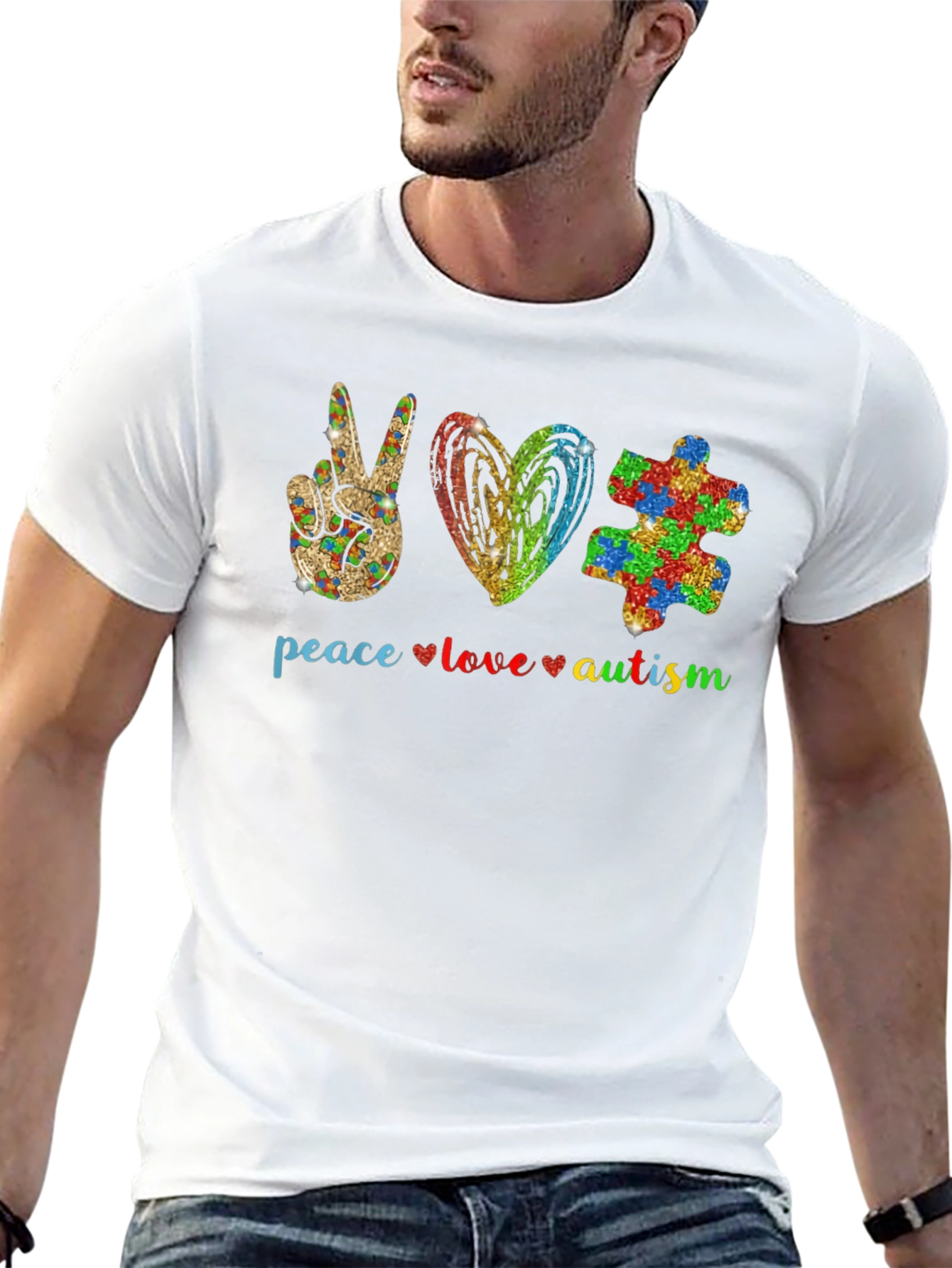 Black Peace Love Autism T-Shirt view 13