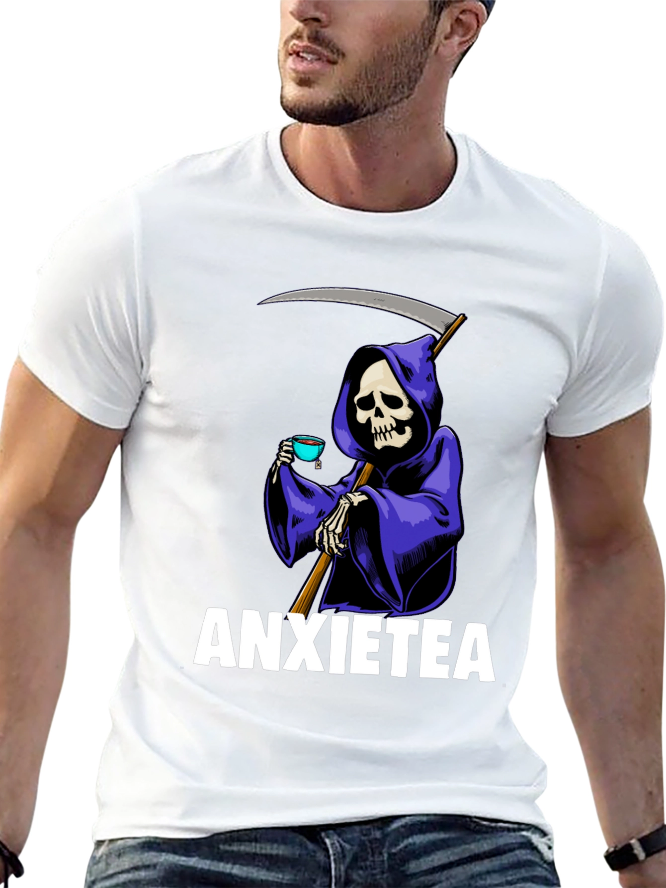 Black Anxietea Graphic T-Shirt - Grim Reaper Tea Time view 13