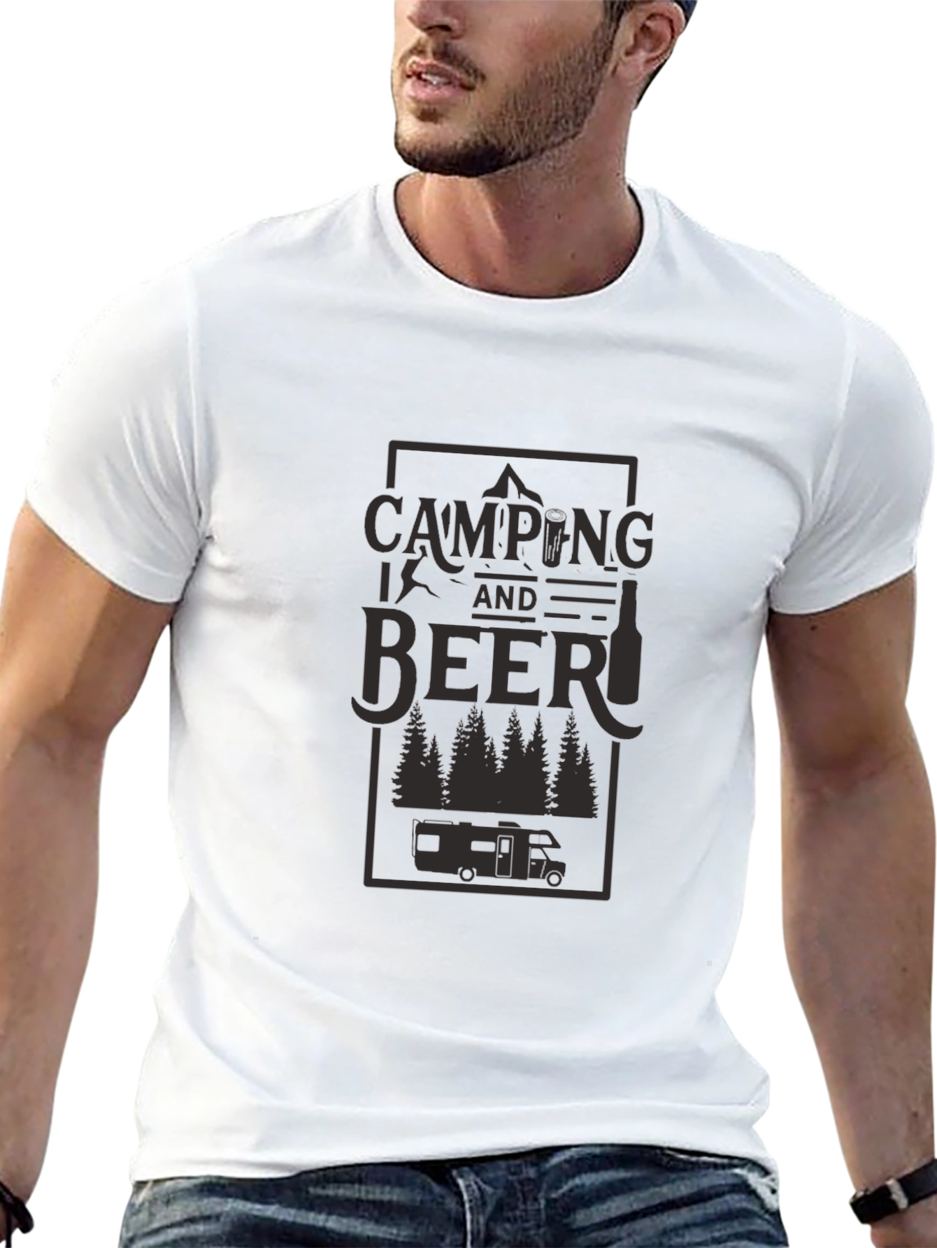 Black Camping and Beer Graphic Tee - Black Cotton T-Shirt view 13