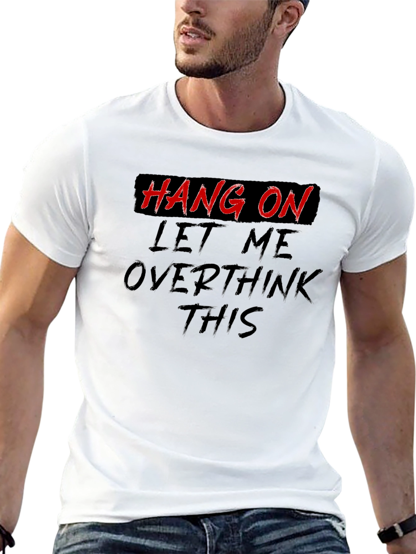 Black Hang On Overthink T-Shirt - Funny Slogan Tee view 13