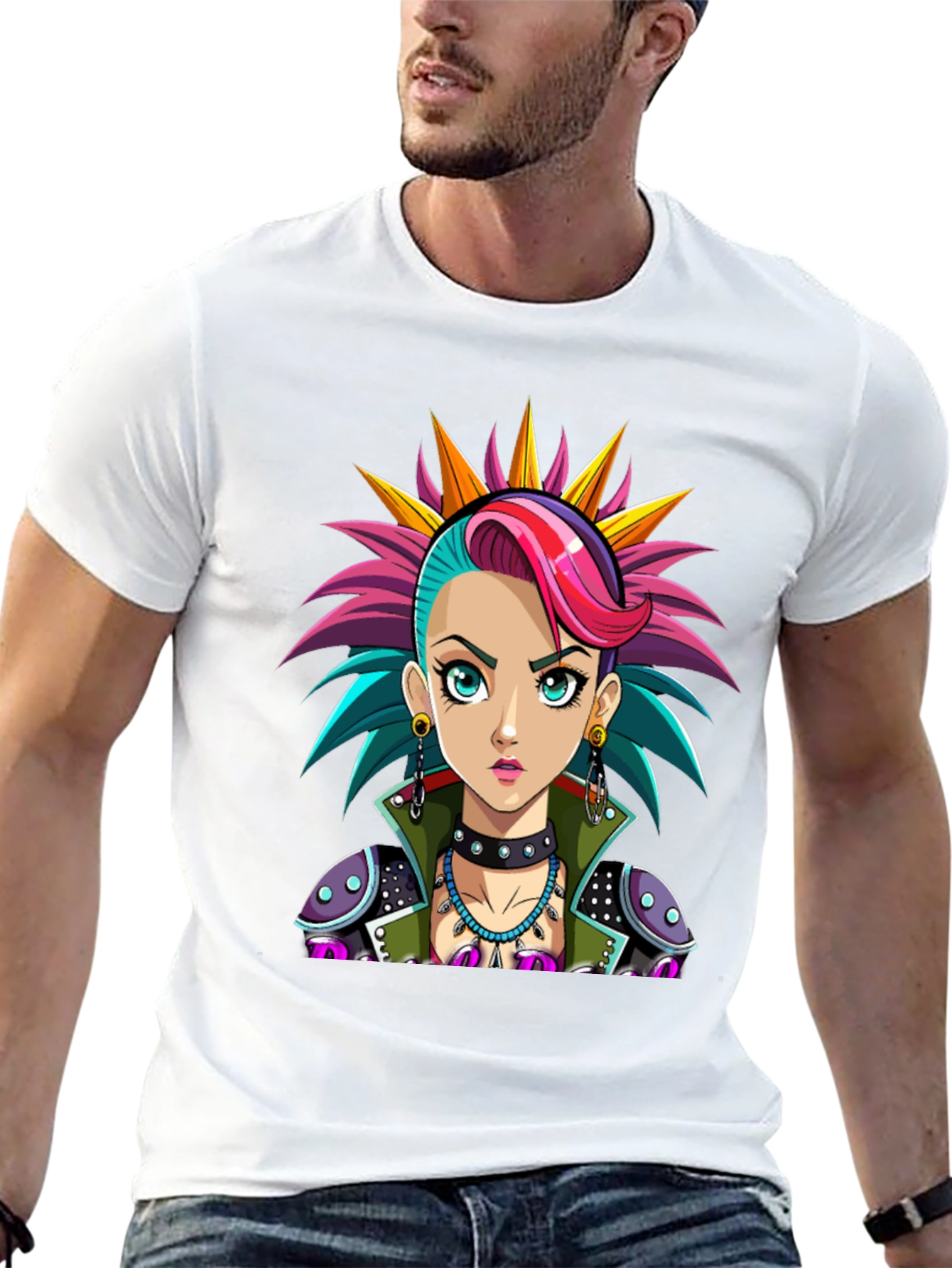 Black Punk Rock Girl T-Shirt - Unique Graphic Tee view 13