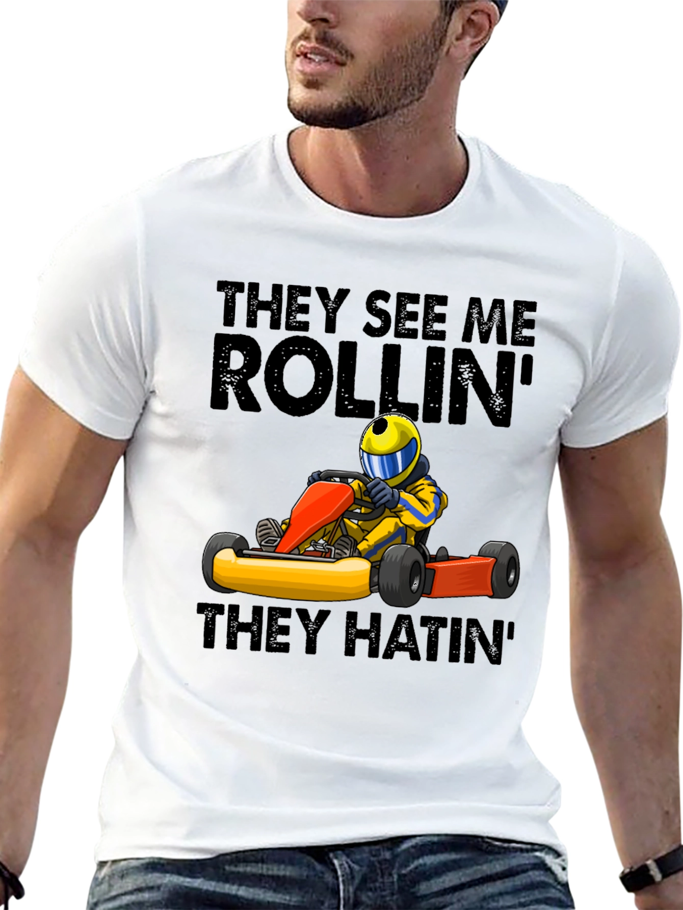 Black They See Me Rollin' T-Shirt - Funny Kart Racing Tee view 13