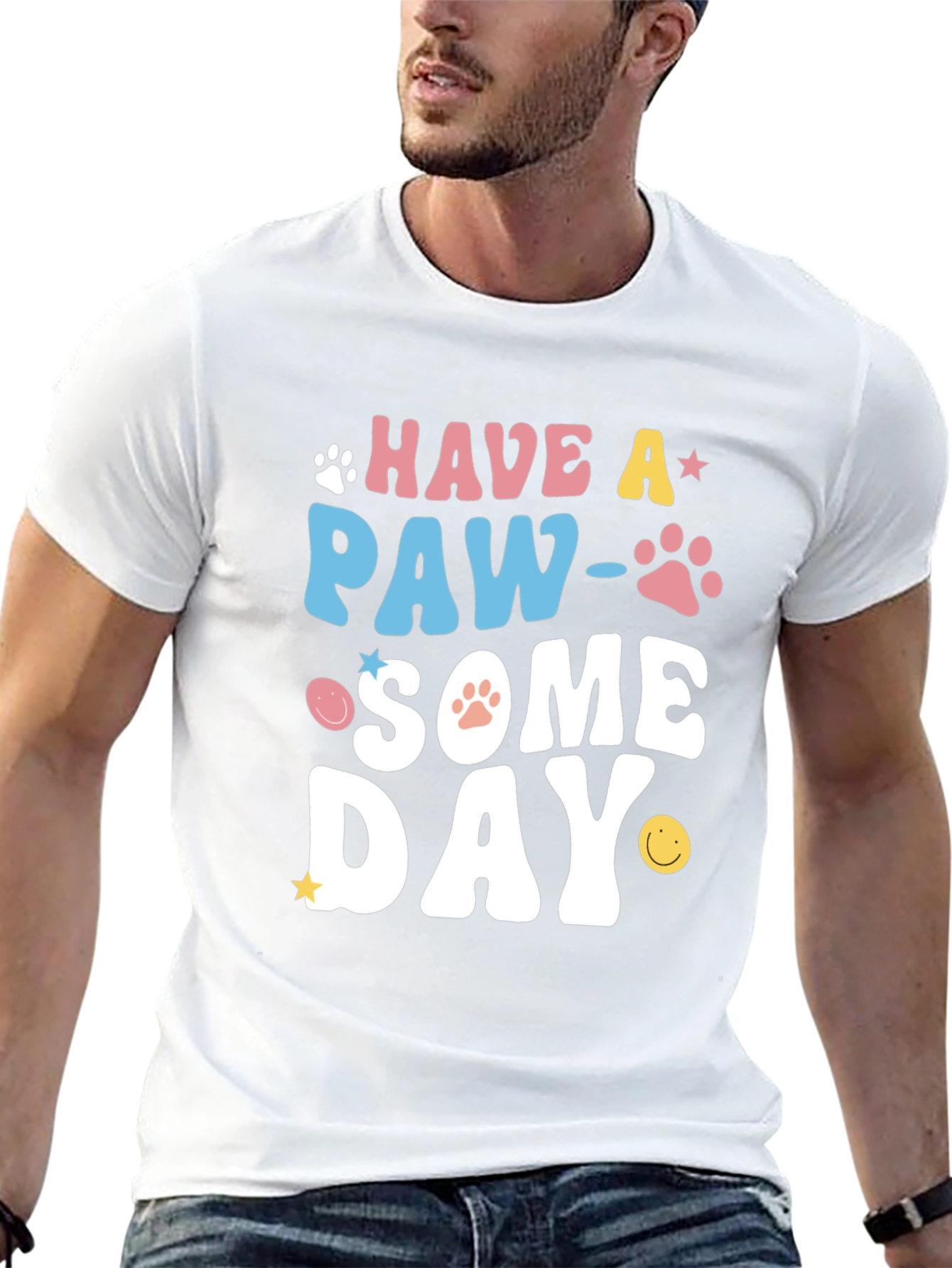 Black Paw-Some Day Graphic Tee - Novelty Print T-Shirt view 13