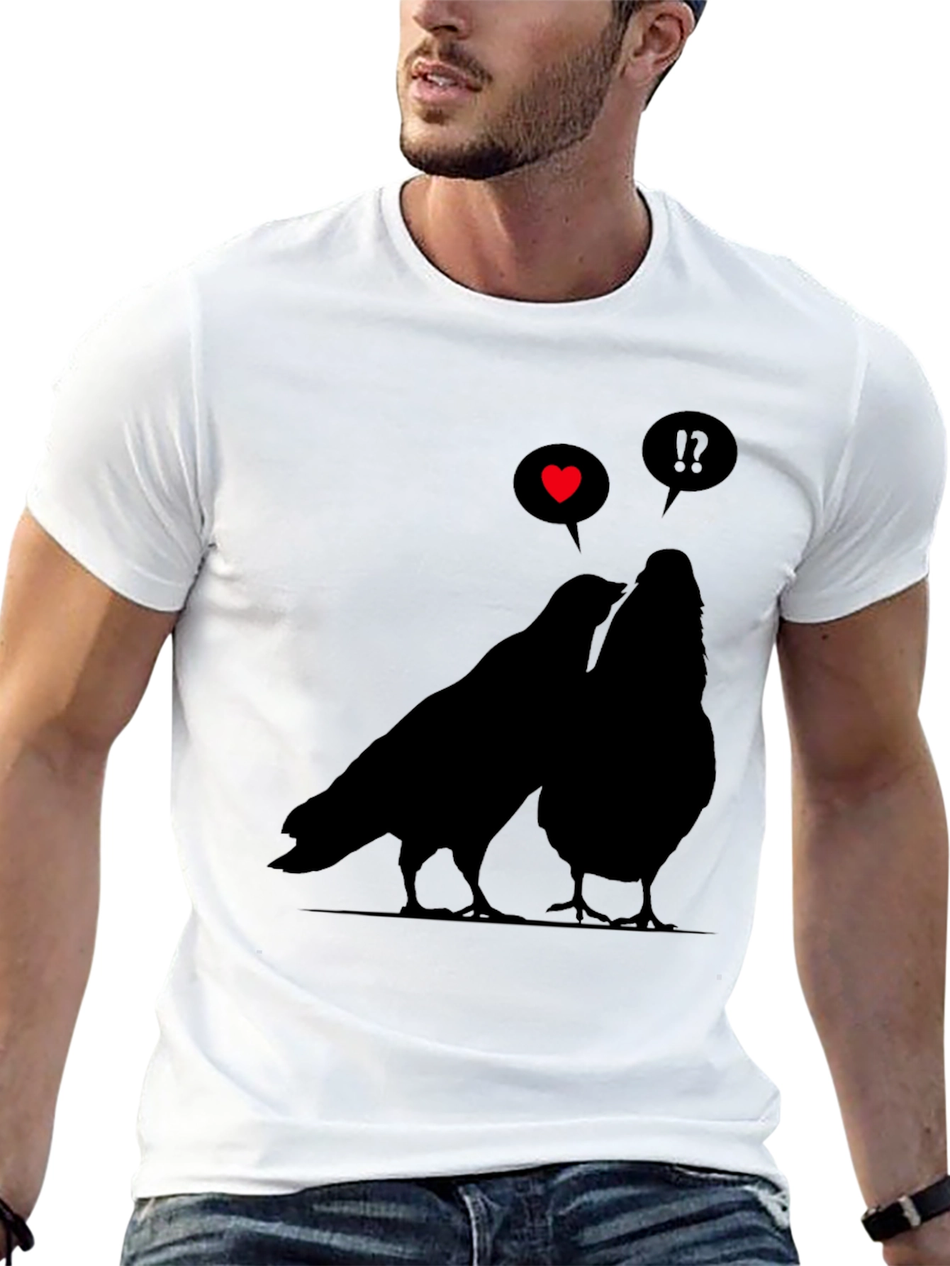 Black Romantic Birds Graphic Tee - Soft Black Cotton view 13