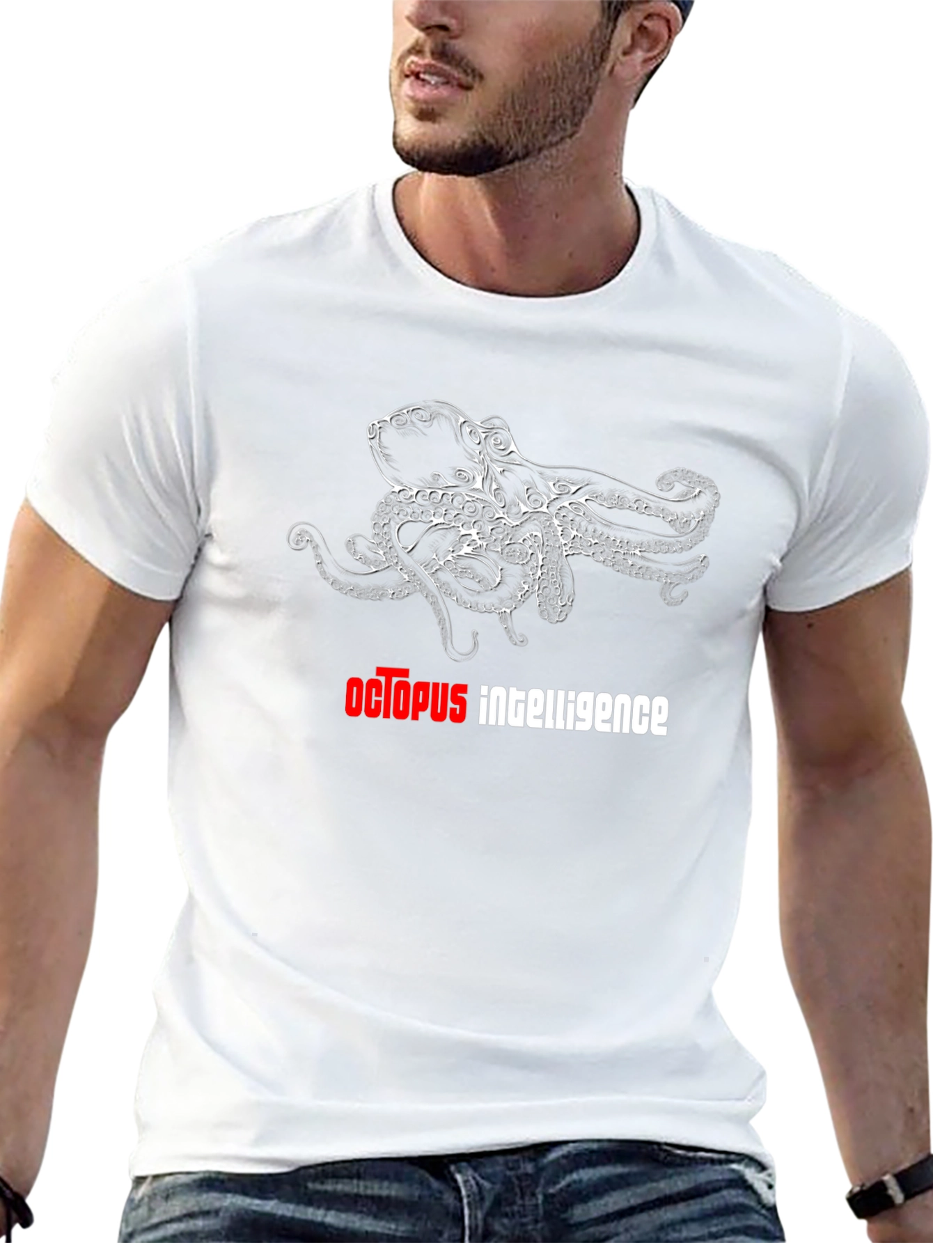 Black Octopus Intelligence Graphic Black T-Shirt view 13