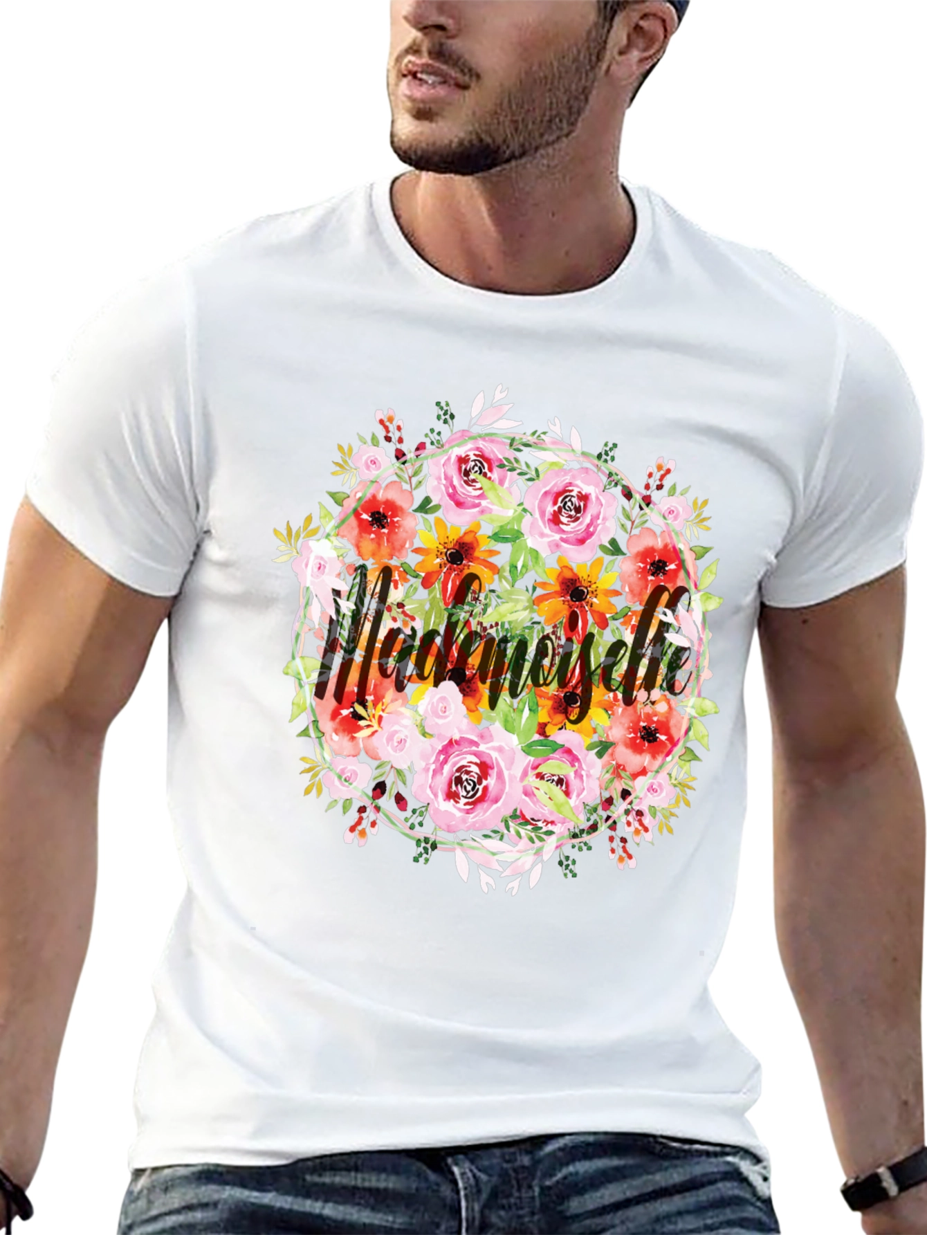 Black Floral Mademoiselle T-Shirt - Stylish Black Tee view 13