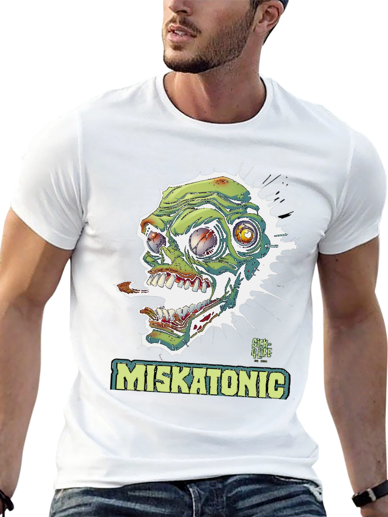 Black Miskatonic Zombie Graphic T-Shirt - Horror Style view 13