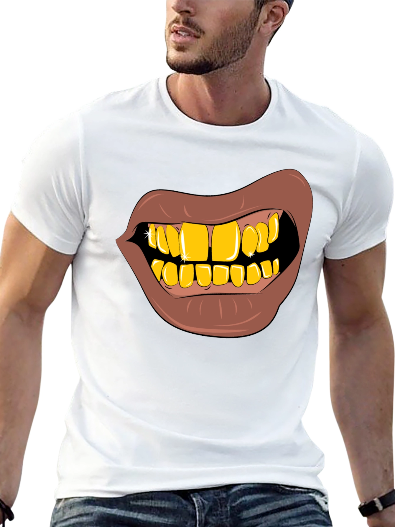 Black Gold Teeth Graphic T-Shirt - Novelty Style view 13