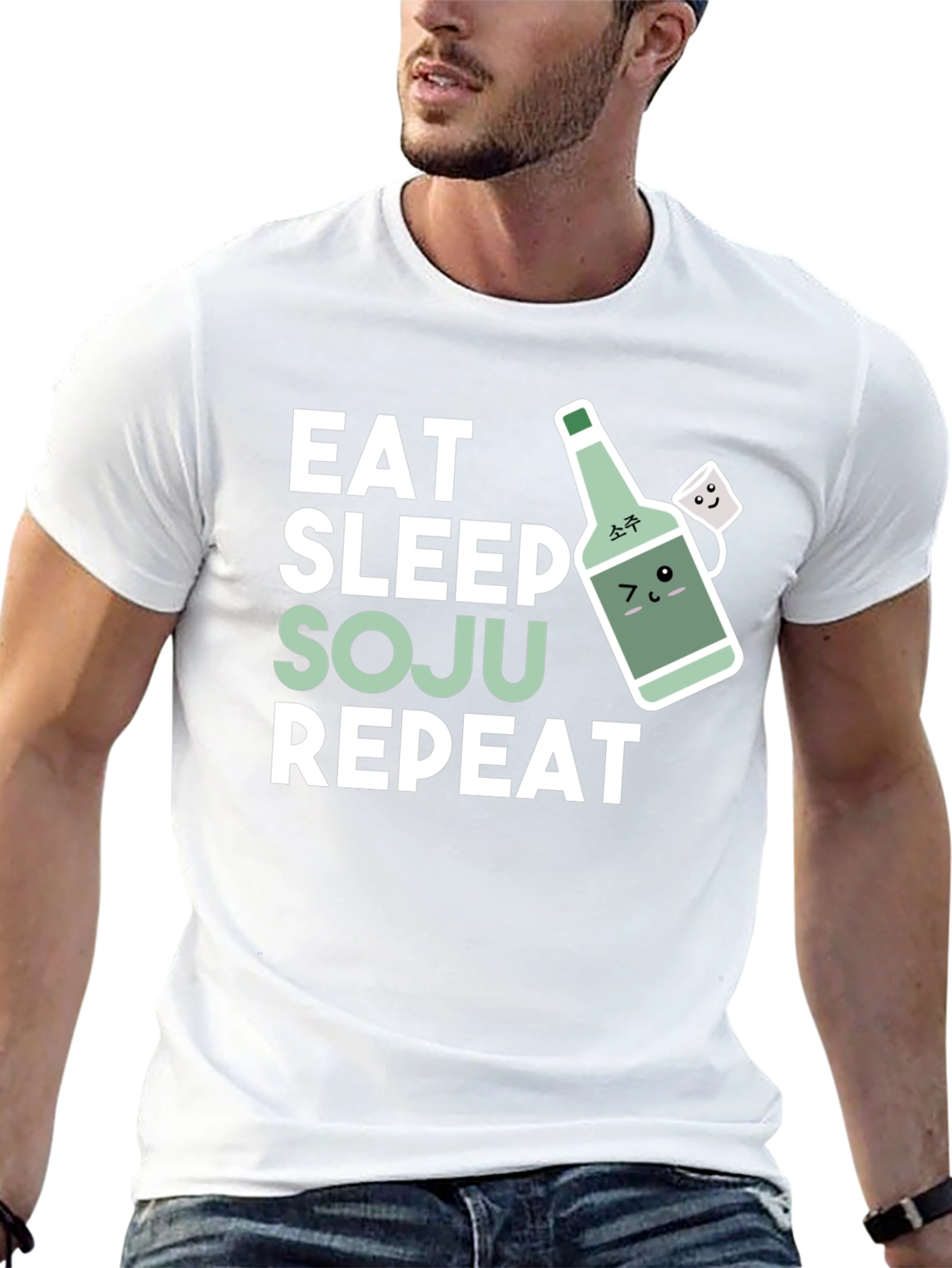 Black Eat Sleep Soju Repeat T-Shirt - Funny Korean Drinking Tee view 13