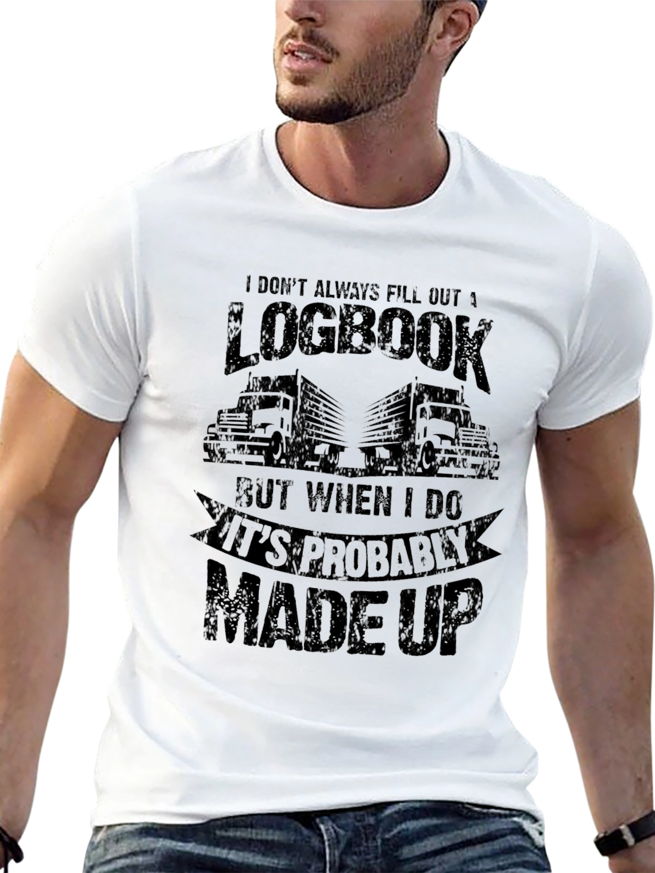 Black Funny Trucker Logbook T-Shirt view 13