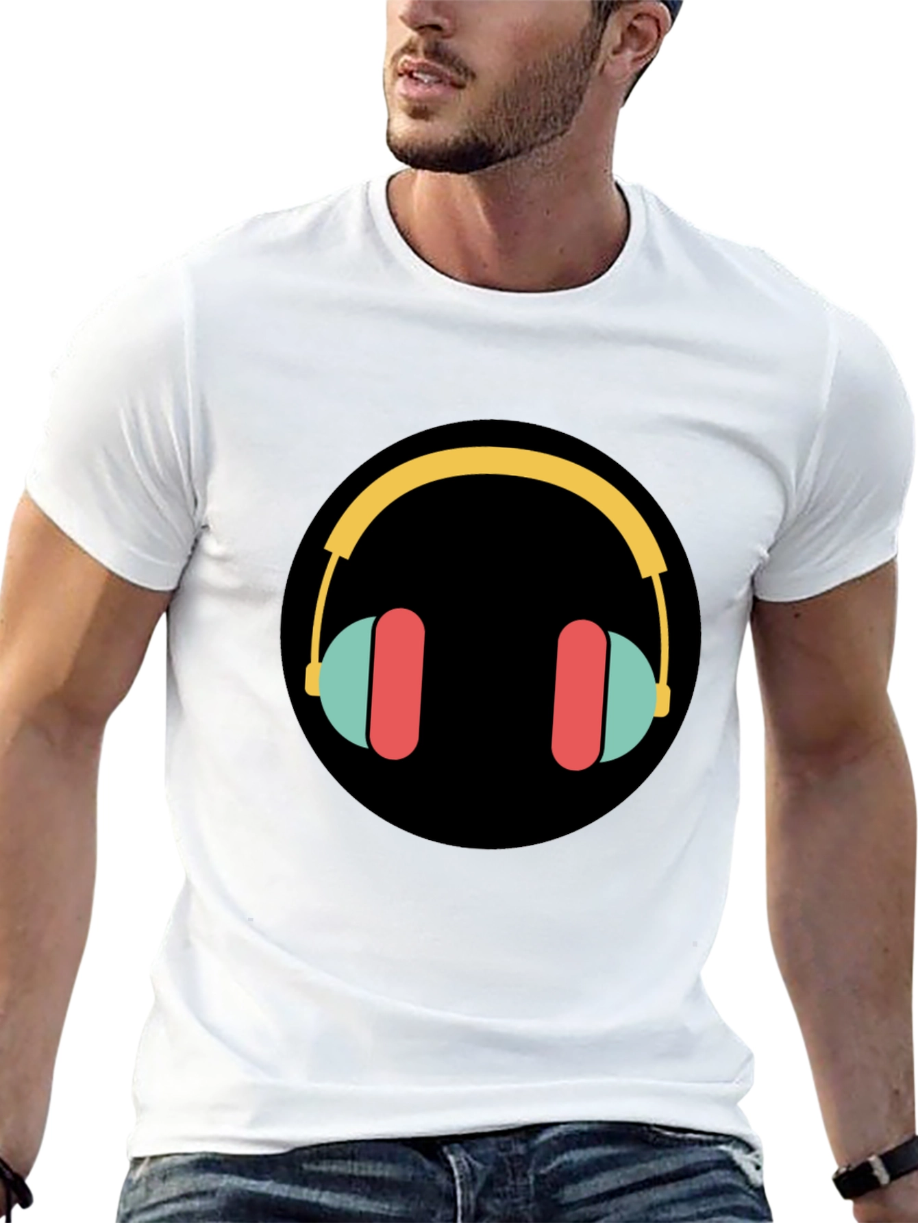 Black Stylish Graphic Tee - Headphones Design view 13