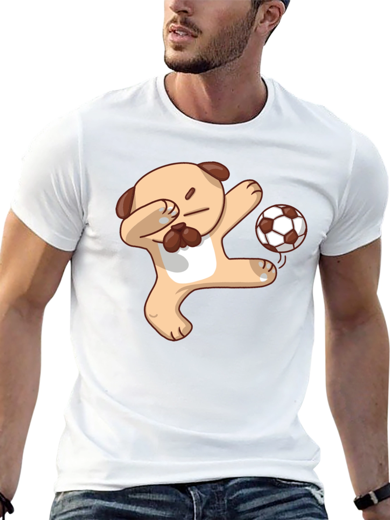 Black Funny Pug Soccer Dab T-Shirt view 13