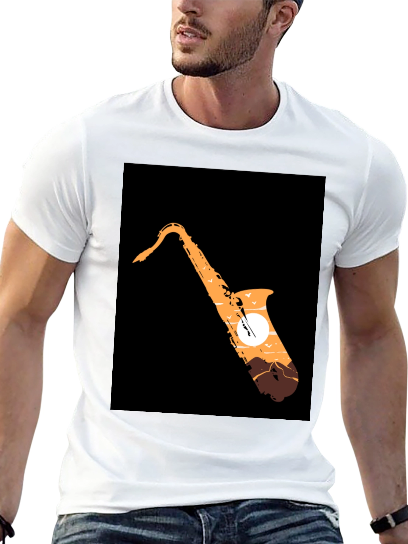 Black Saxophone Sunset Graphic Tee - Cool Musician T-Shirt view 13