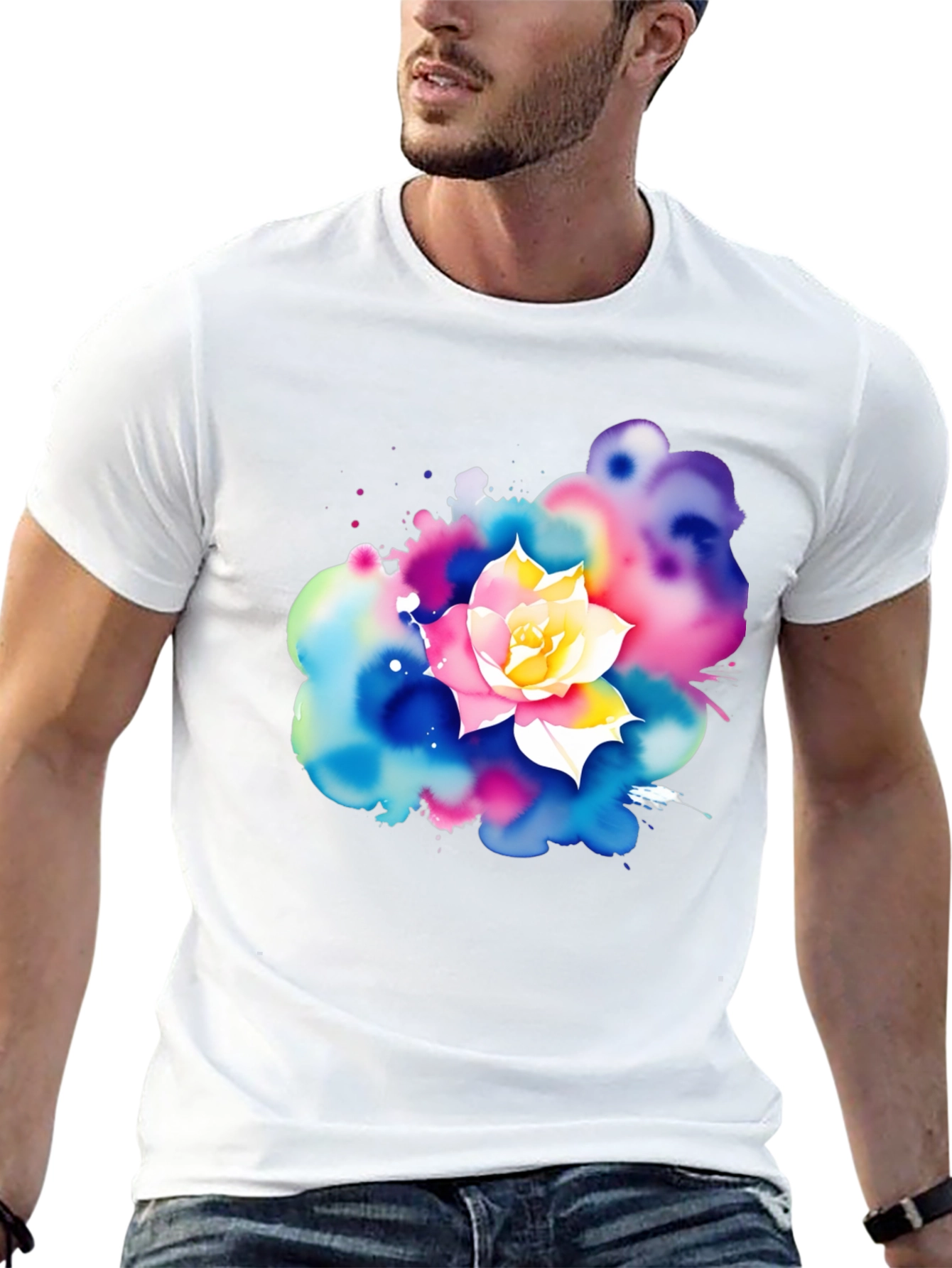 Black Watercolor Flower Graphic T-Shirt view 13
