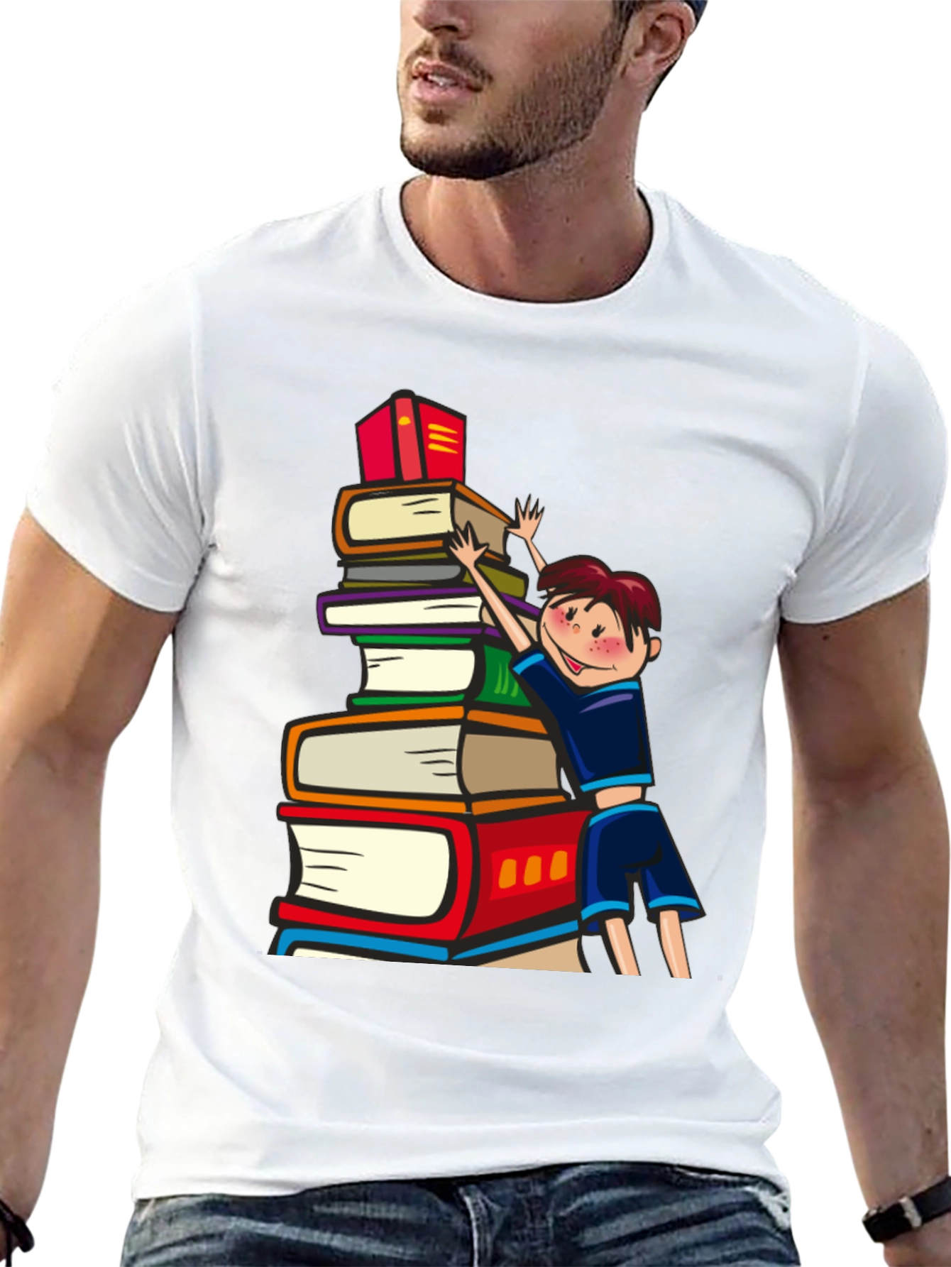 Black Book Lover T-Shirt: Boy Climbing Books view 13