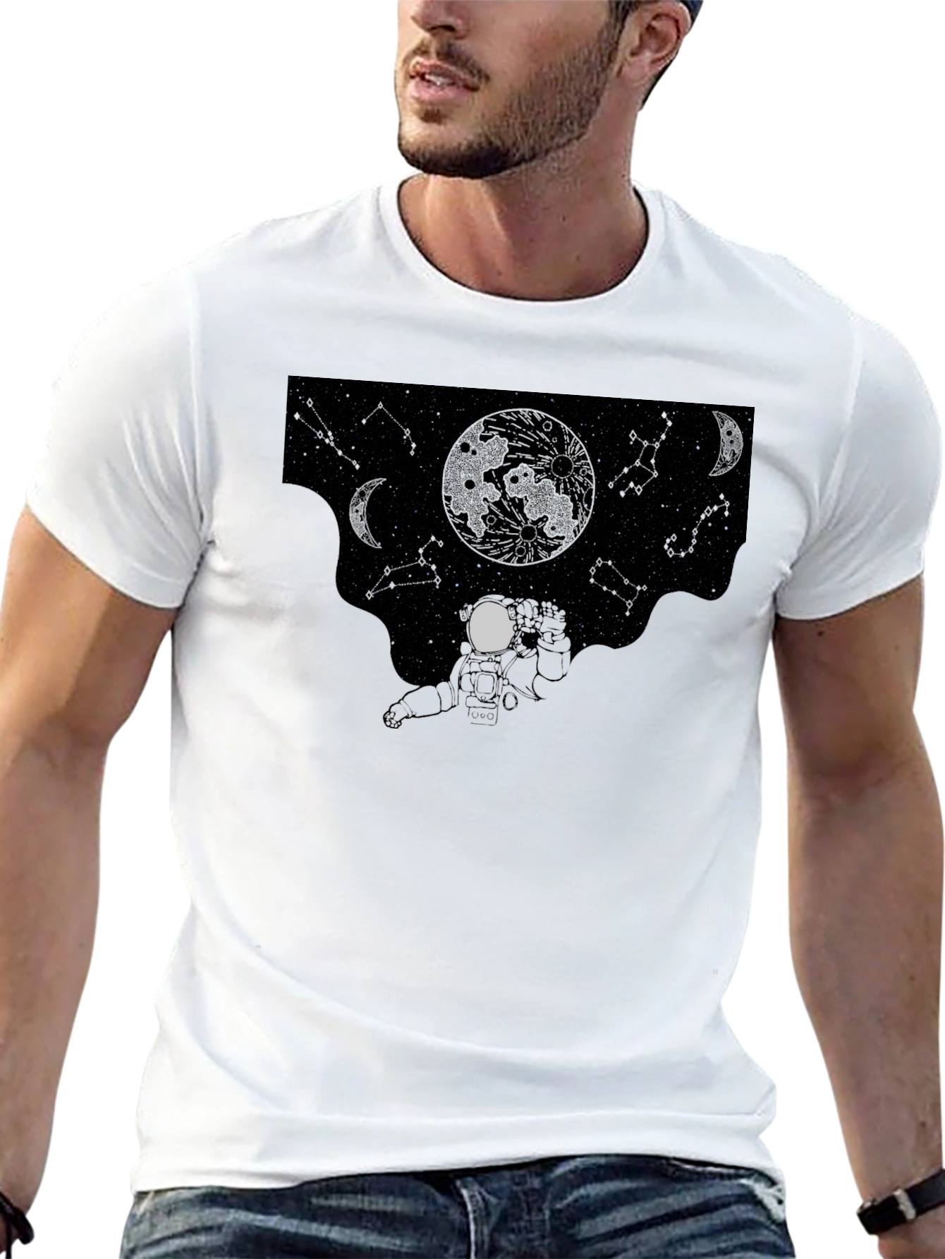 Black Astronaut Moonscape Black T-Shirt view 13