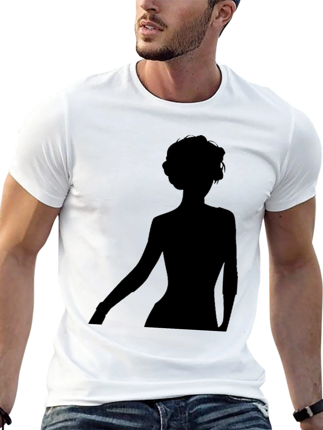 Black Silhouette Woman Black T-Shirt - Modern Casual Tee view 13