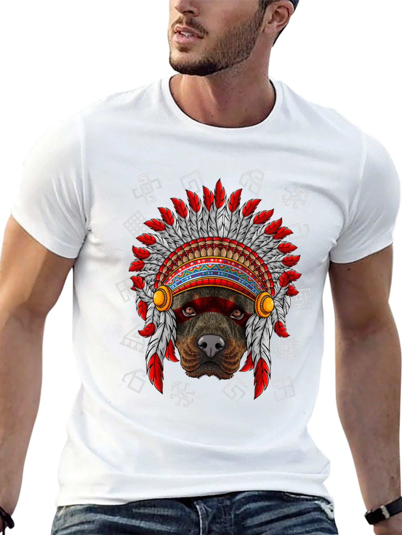 Black Dog in Headdress Graphic Tee - Novelty Dog Lover Shirt view 13