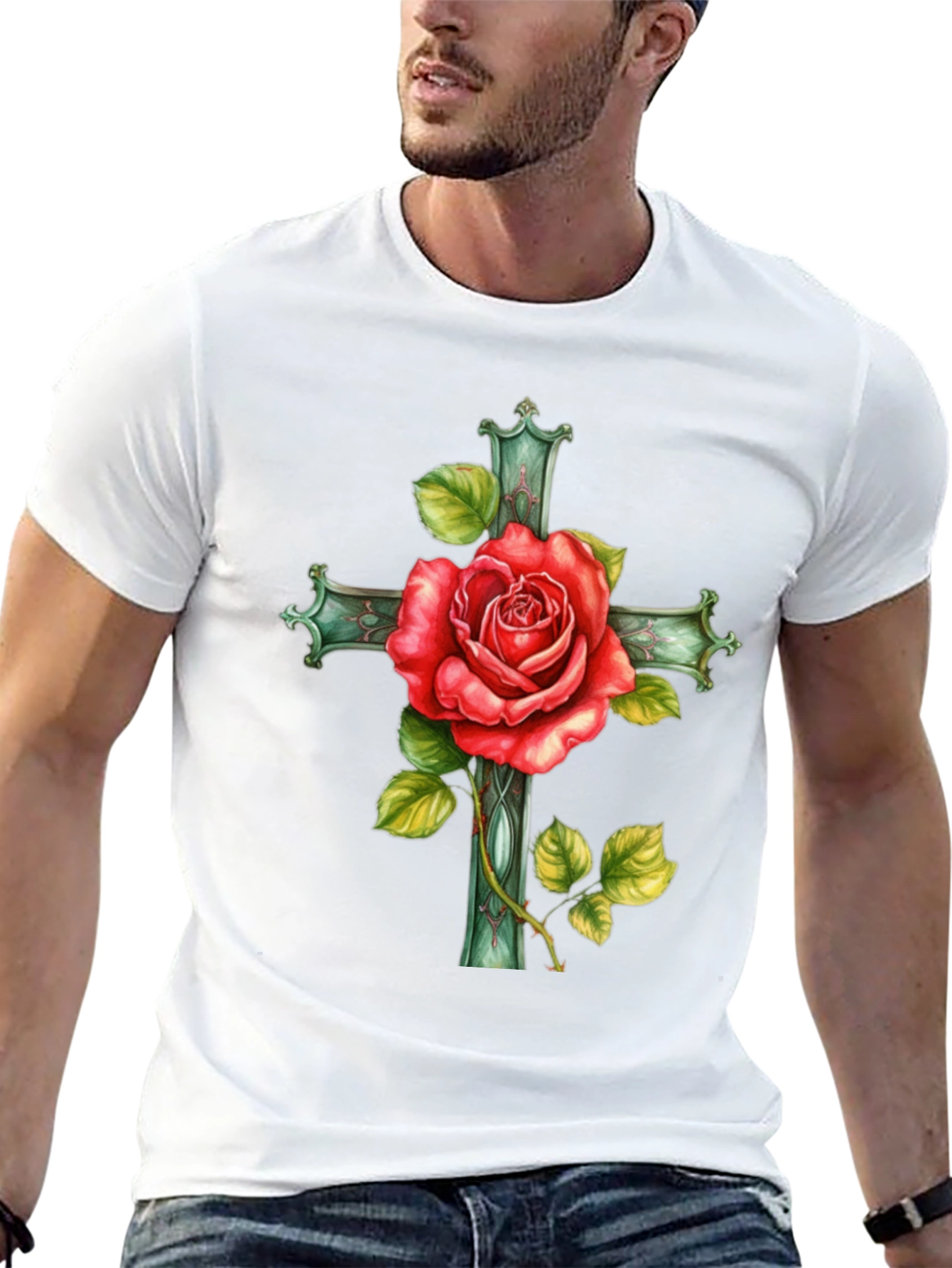 Black Rose Cross Graphic Tee - Stylish Black T-Shirt view 13