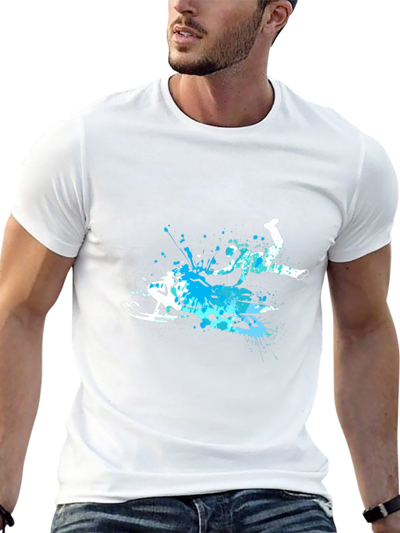 Black Snowmobile Splash Art Graphic Tee - Cool Sport T-Shirt view 13