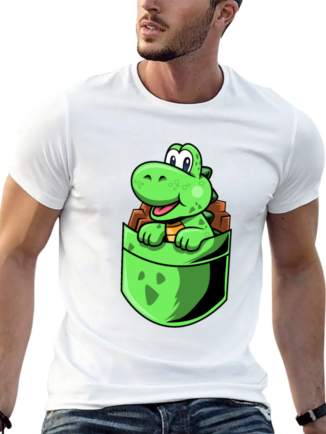 Black Dino Pocket Tee - Cute Cartoon Dinosaur Black T-Shirt view 13