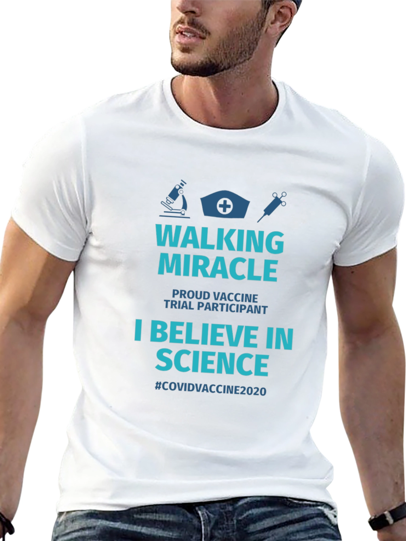 Black Walking Miracle Vaccine Trial T-Shirt view 13