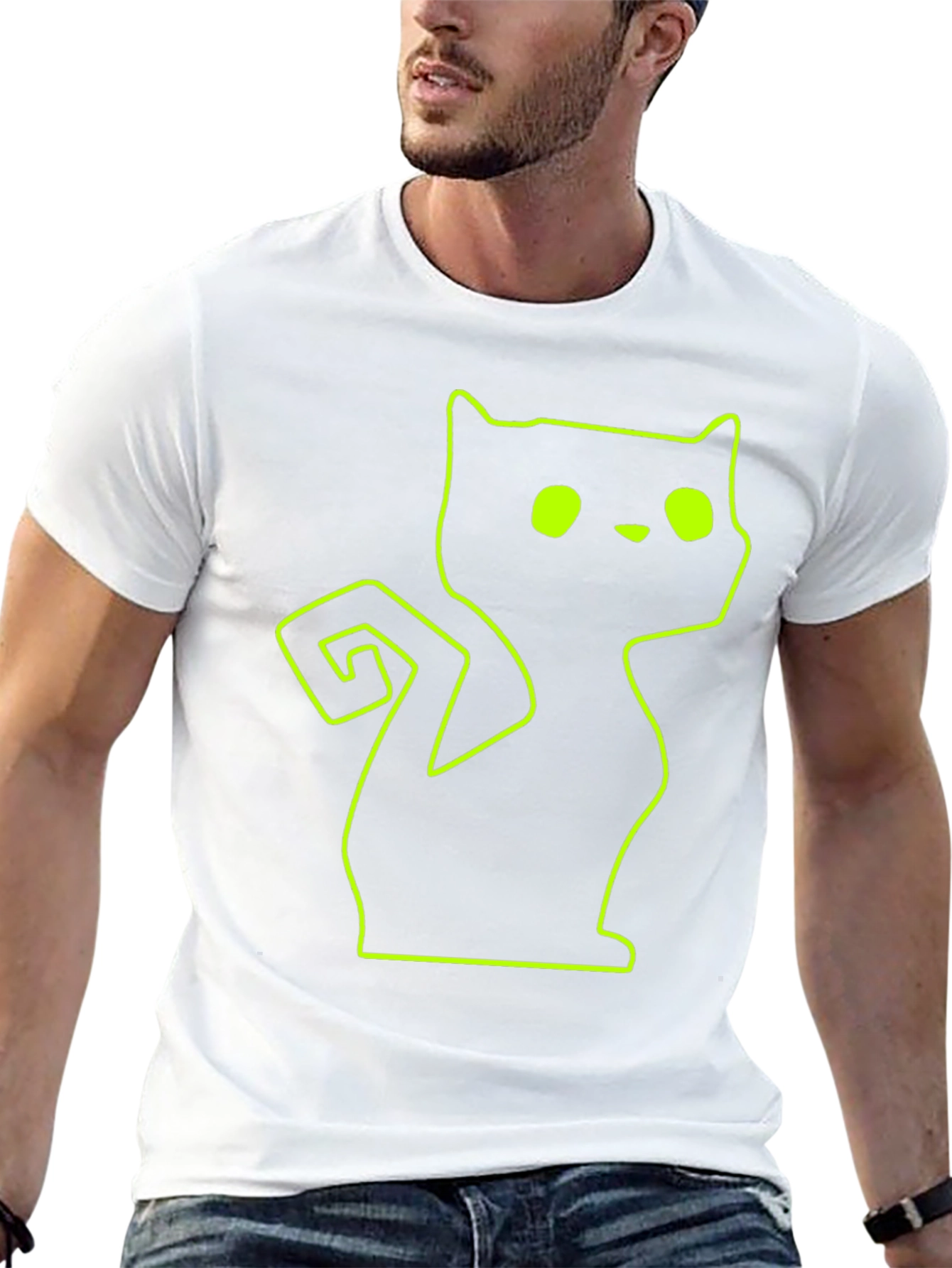 Black Neon Cat Outline Black T-Shirt view 13