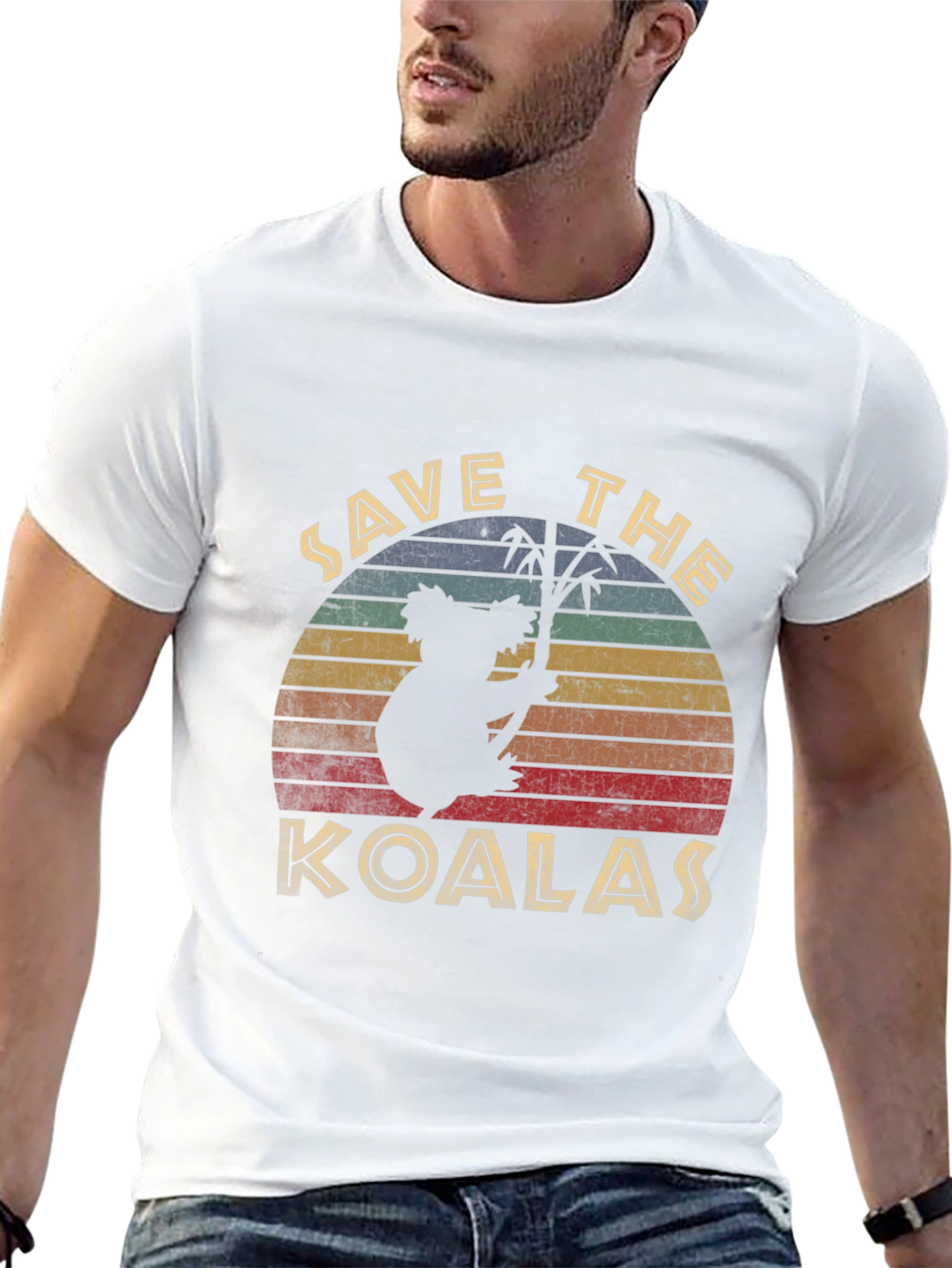 Black Save the Koalas Retro Style Graphic T-Shirt view 13