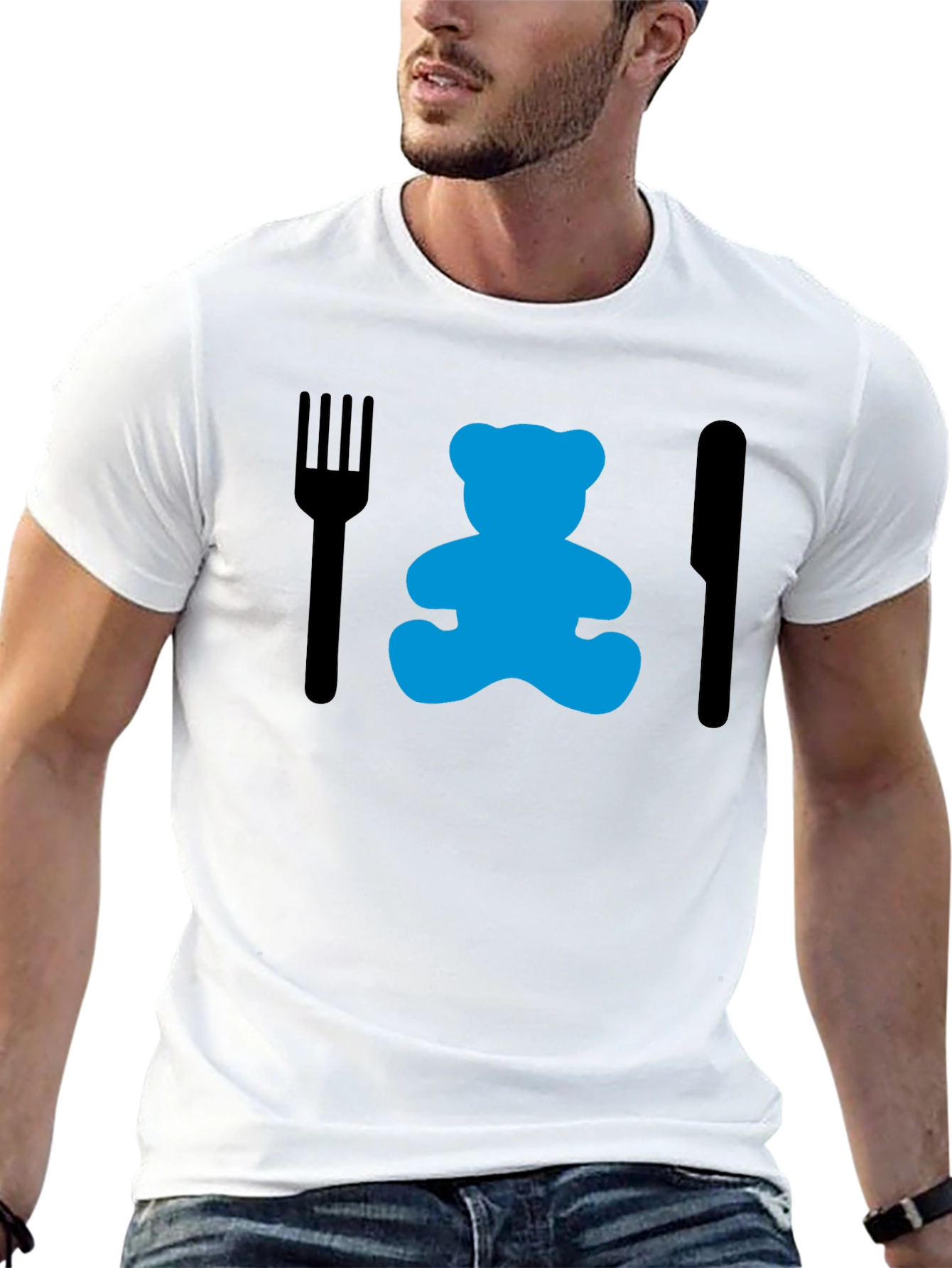 Black Funny Teddy Bear Dinner T-Shirt - Black view 13