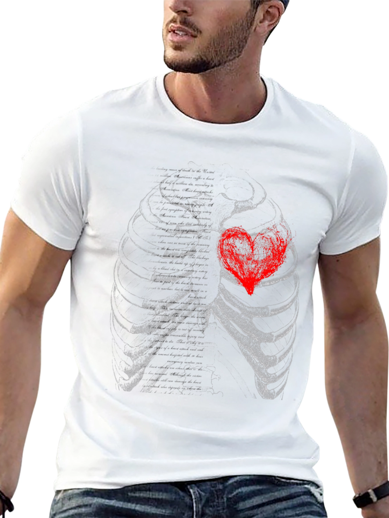 Black Anatomical Heart Rib Cage Graphic T-Shirt view 13
