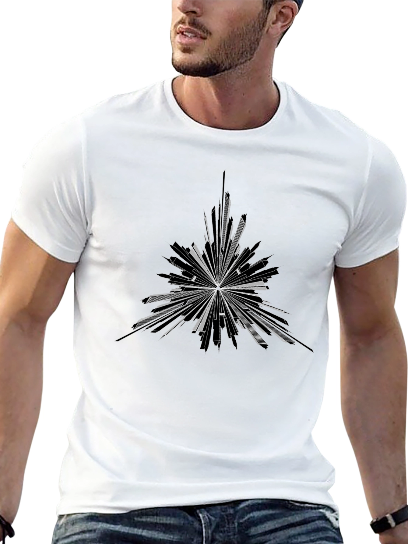 Black Abstract Triangle Graphic Tee - Black Cotton Casual Shirt view 13
