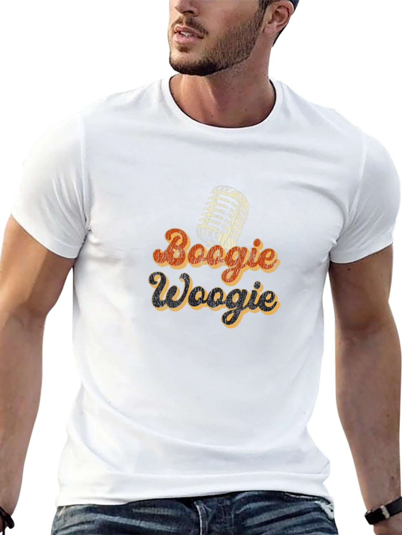 Black Retro Boogie Woogie Microphone Graphic T-Shirt view 13