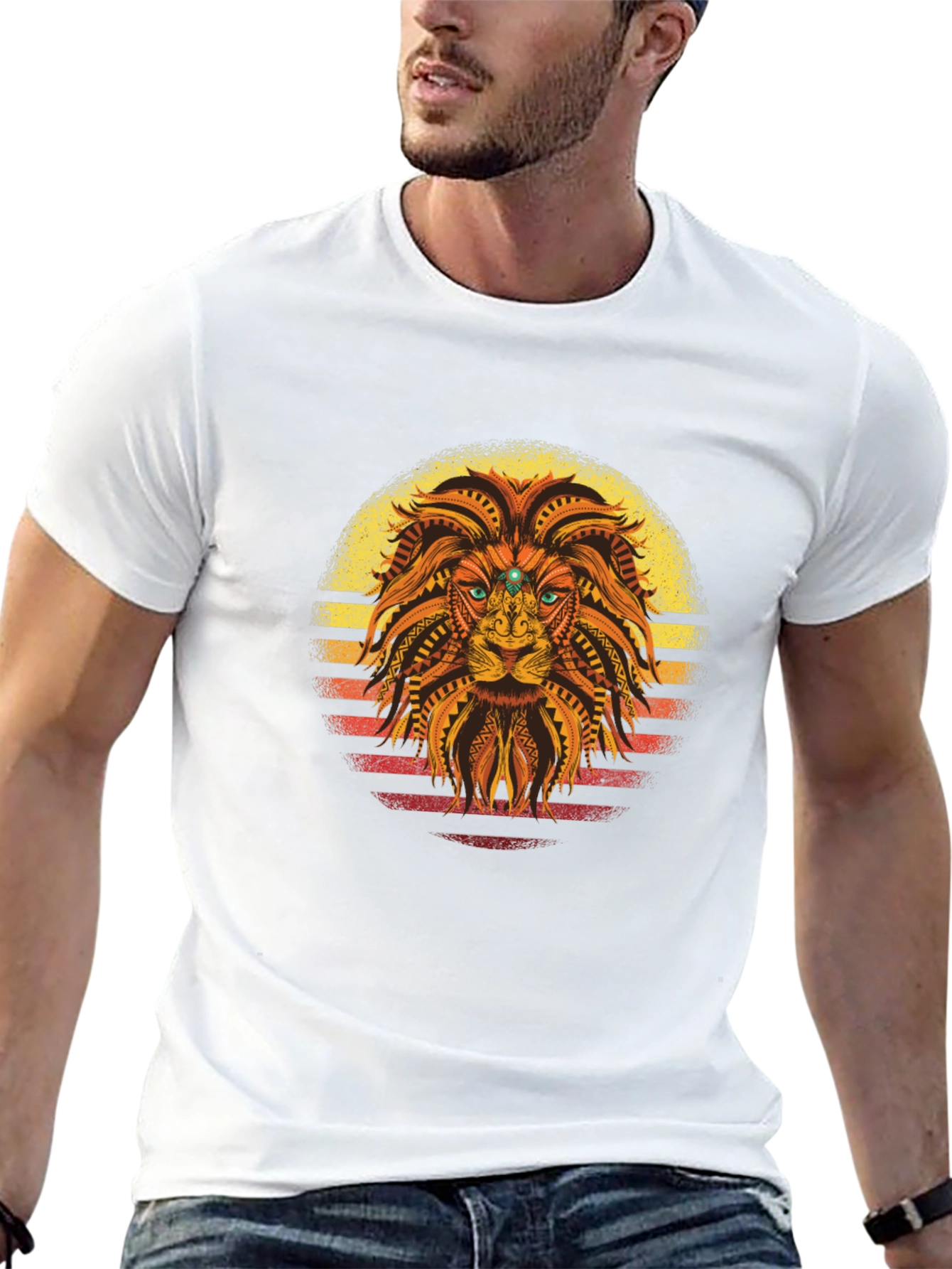 Black Tribal Lion Graphic Tee - Sunset Style view 13