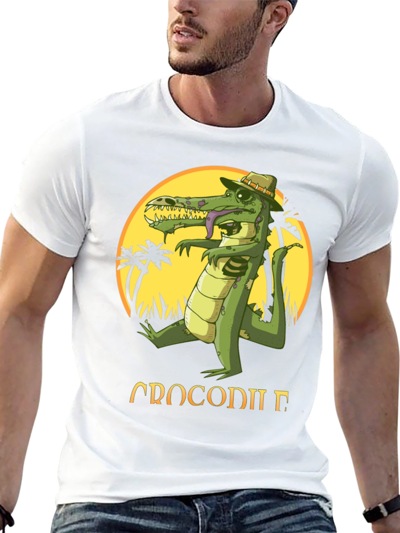 Black Cool Crocodile Cartoon Graphic T-Shirt view 13