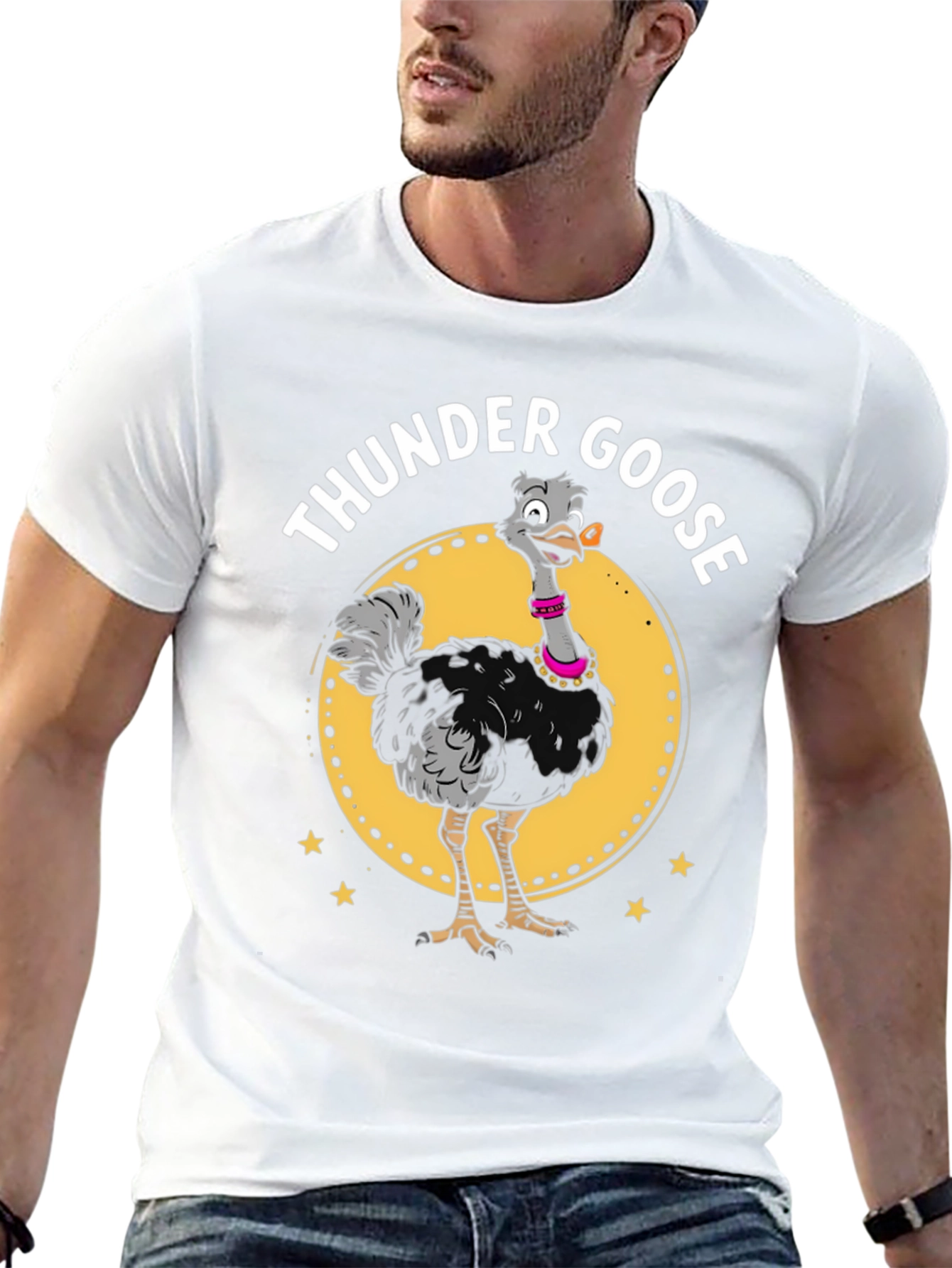 Black Thunder Goose Graphic Tee - Novelty Cartoon Ostrich T-Shirt view 13