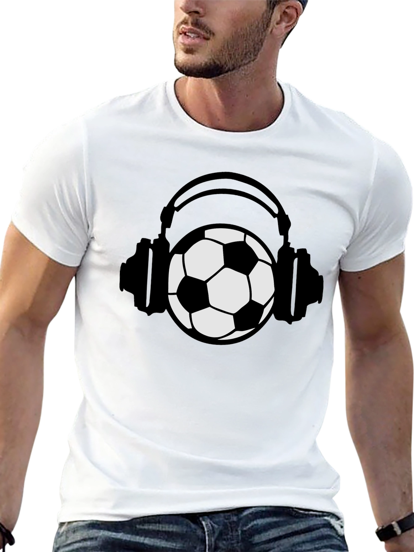 Black Soccer Ball Headphones Black Graphic Tee view 13
