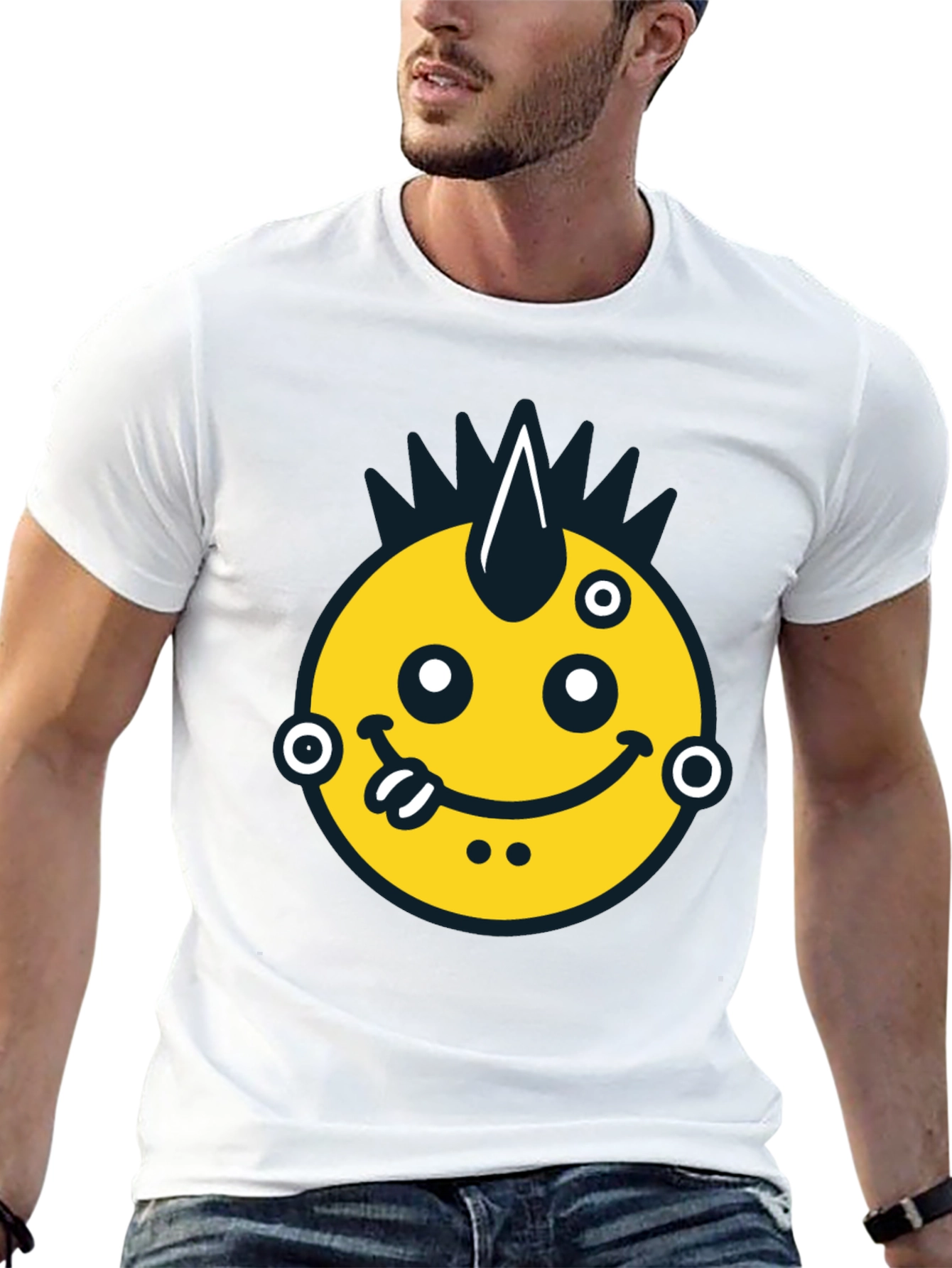 Black Funky Emoji Graphic Tee - Black Cotton T-Shirt view 13