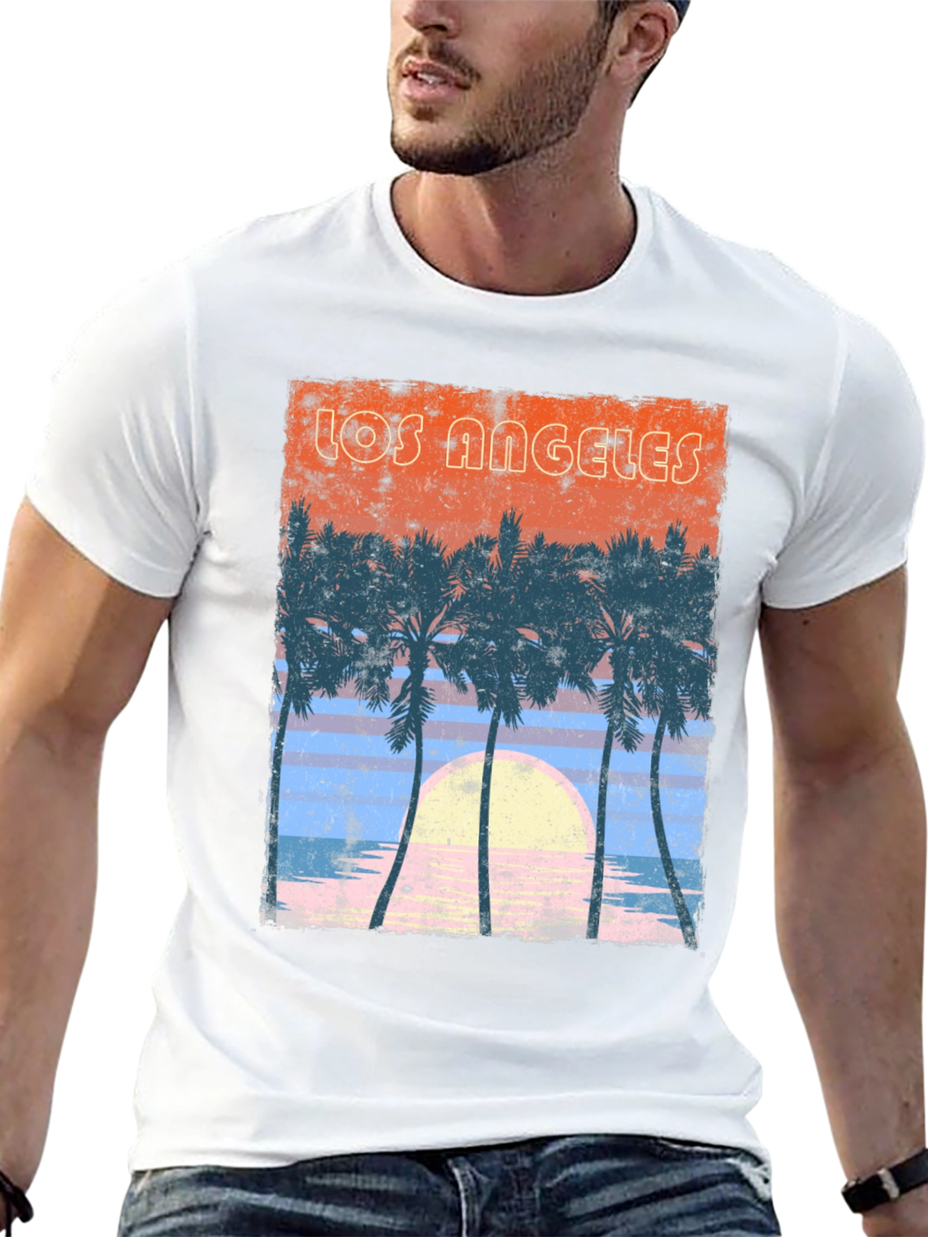 Black Los Angeles Sunset Palm Tree Graphic T-Shirt view 13