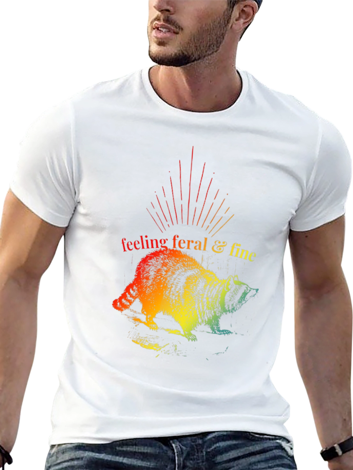 Black Feeling Feral & Fine Rainbow Raccoon T-Shirt view 13
