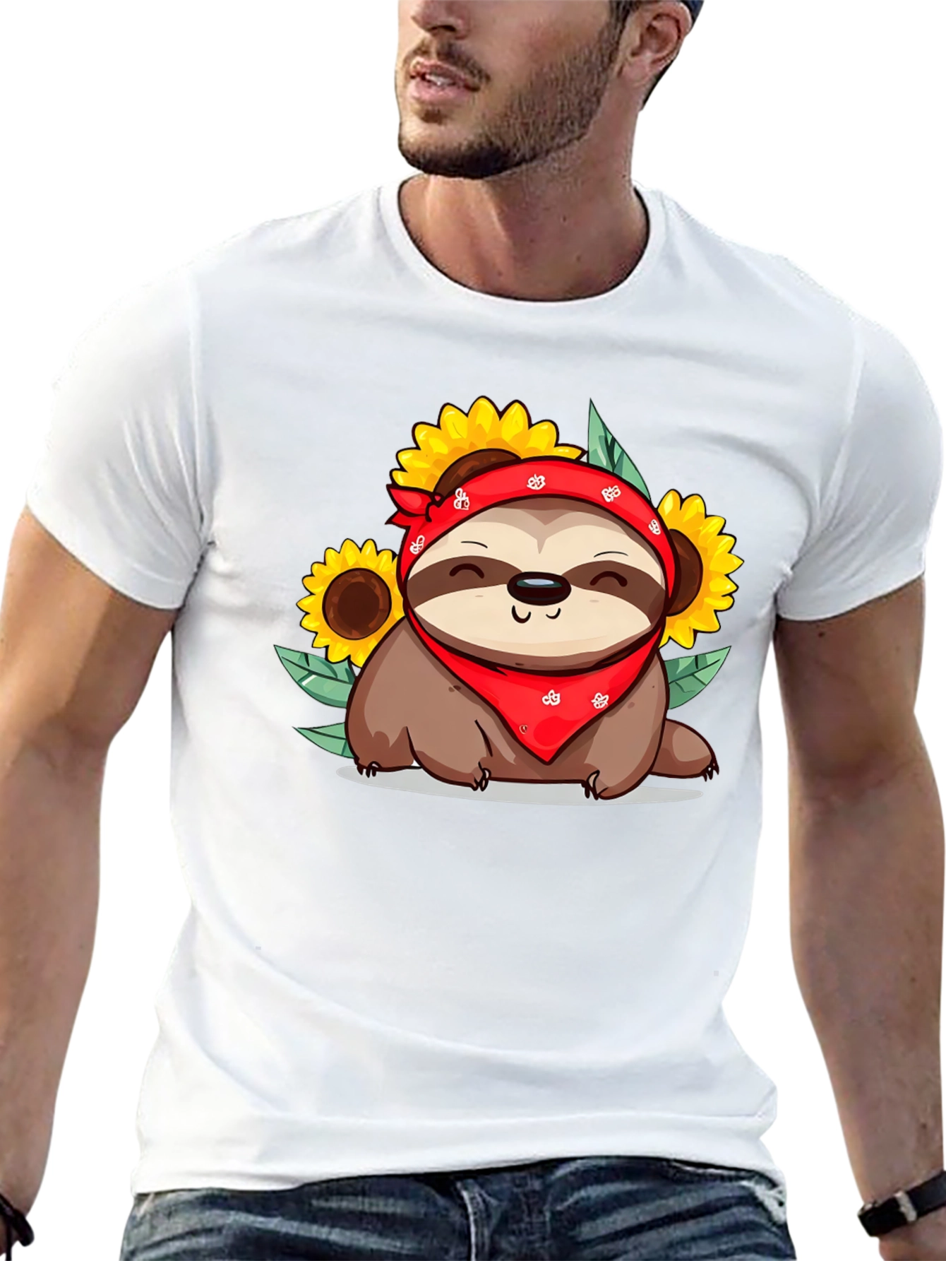 Black Sloth Sunflower Graphic Tee - Cute Animal Print view 13