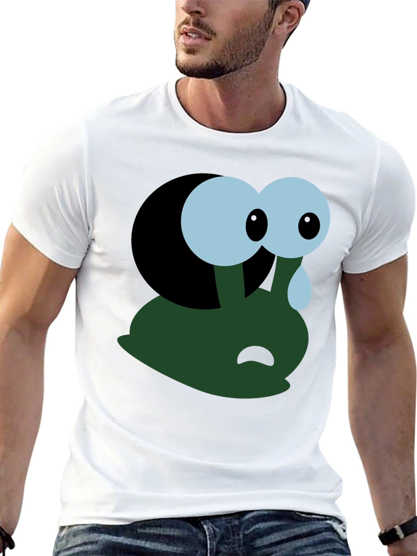 Black Sad Cartoon Character T-Shirt - Black view 13