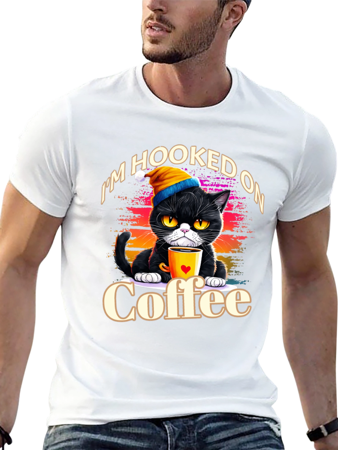 Black Hooked On Coffee Cat T-Shirt view 13