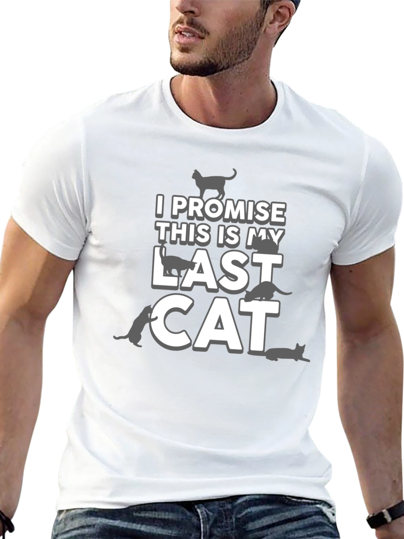 Black Funny Cat Lover T-Shirt - Last Cat Promise Graphic Tee view 13