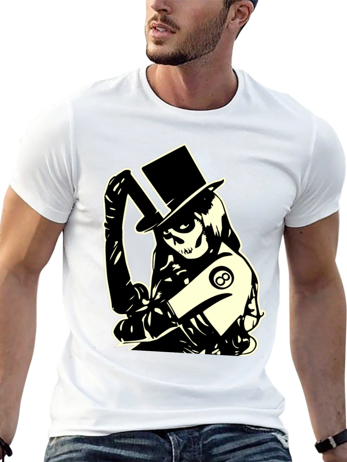Black Skull Top Hat Graphic T-Shirt - Black view 13