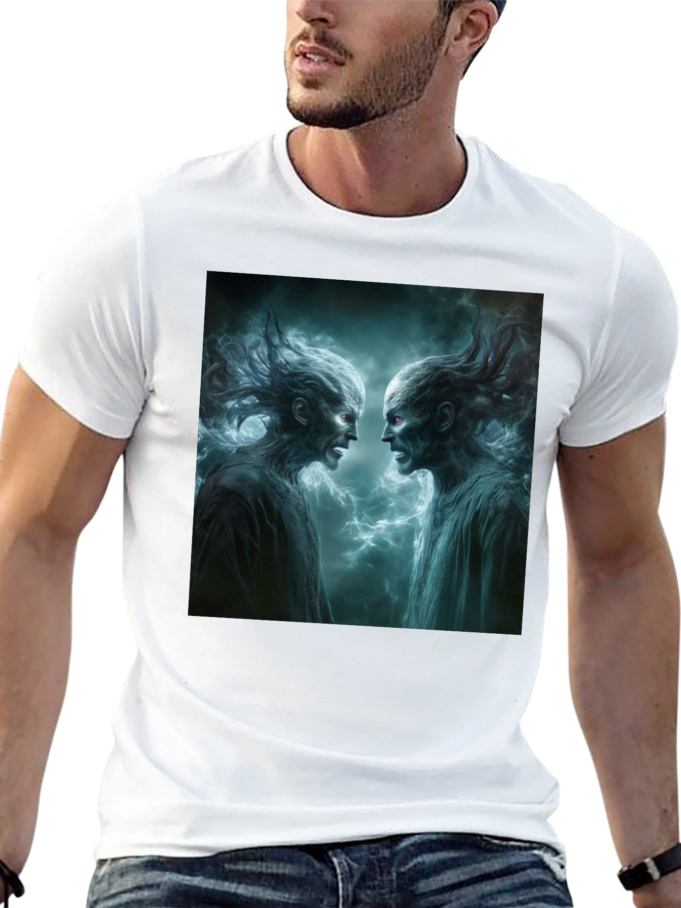 Black Black T-Shirt with Ghostly Spirits Graphic view 13