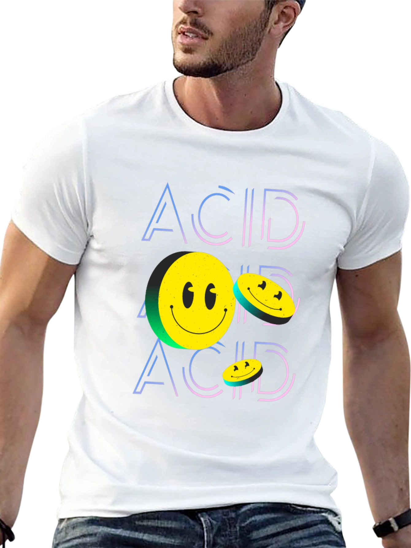 Black Acid Smiley Face Black Graphic Tee view 13