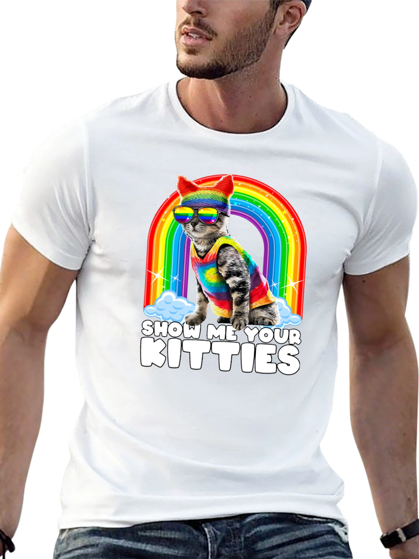 Black Show Me Your Kitties Pride T-Shirt view 13